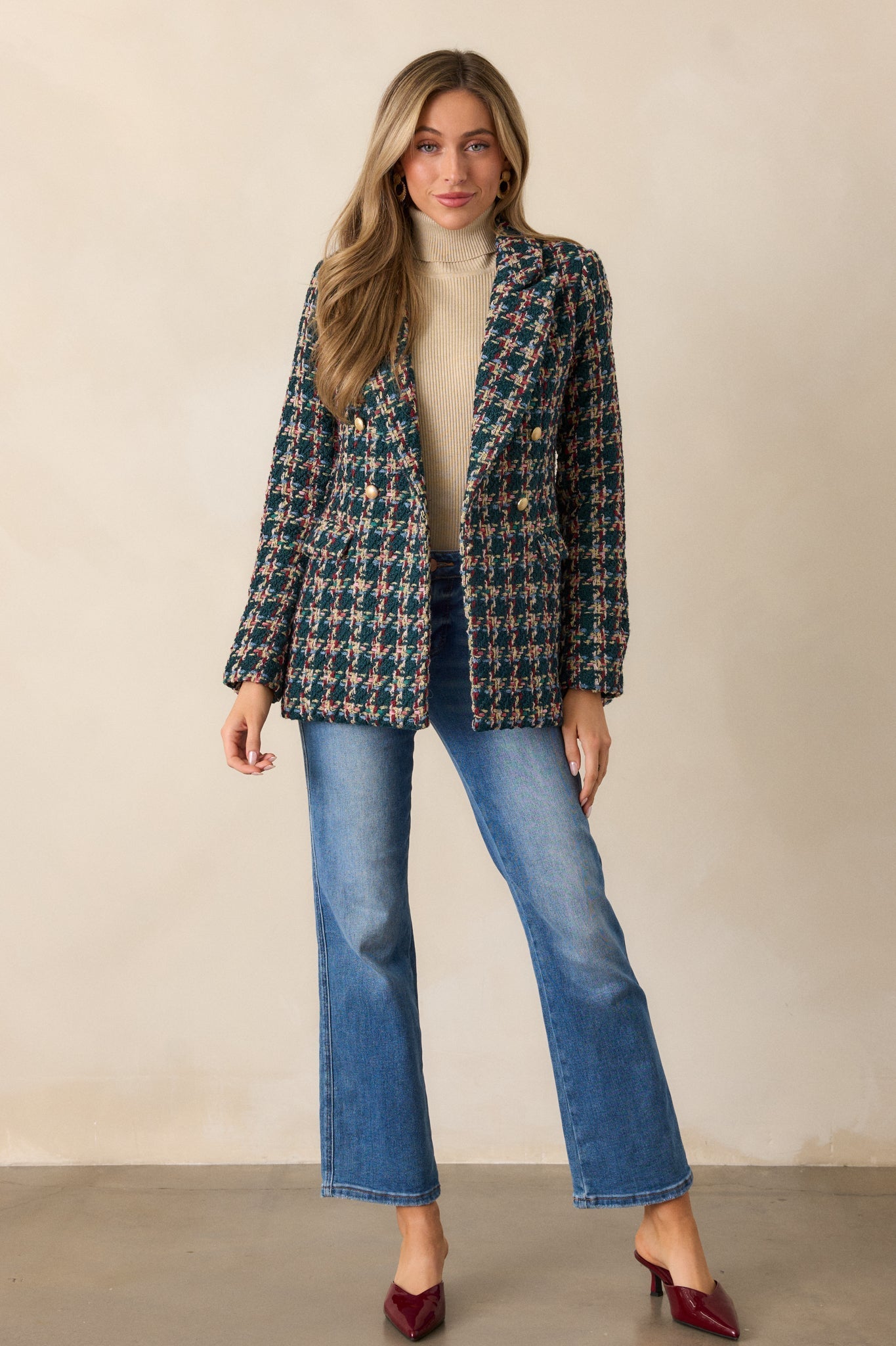 Get It Done Green Multi Tweed Coat