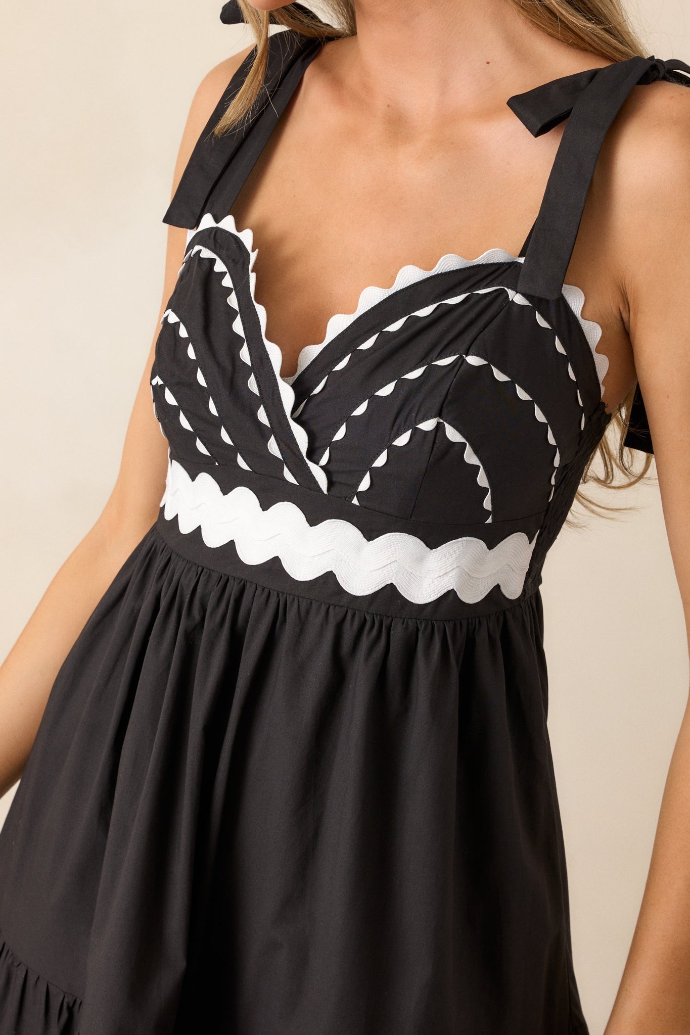 Elegant Edge Cotton Black Ricrac Maxi Dress