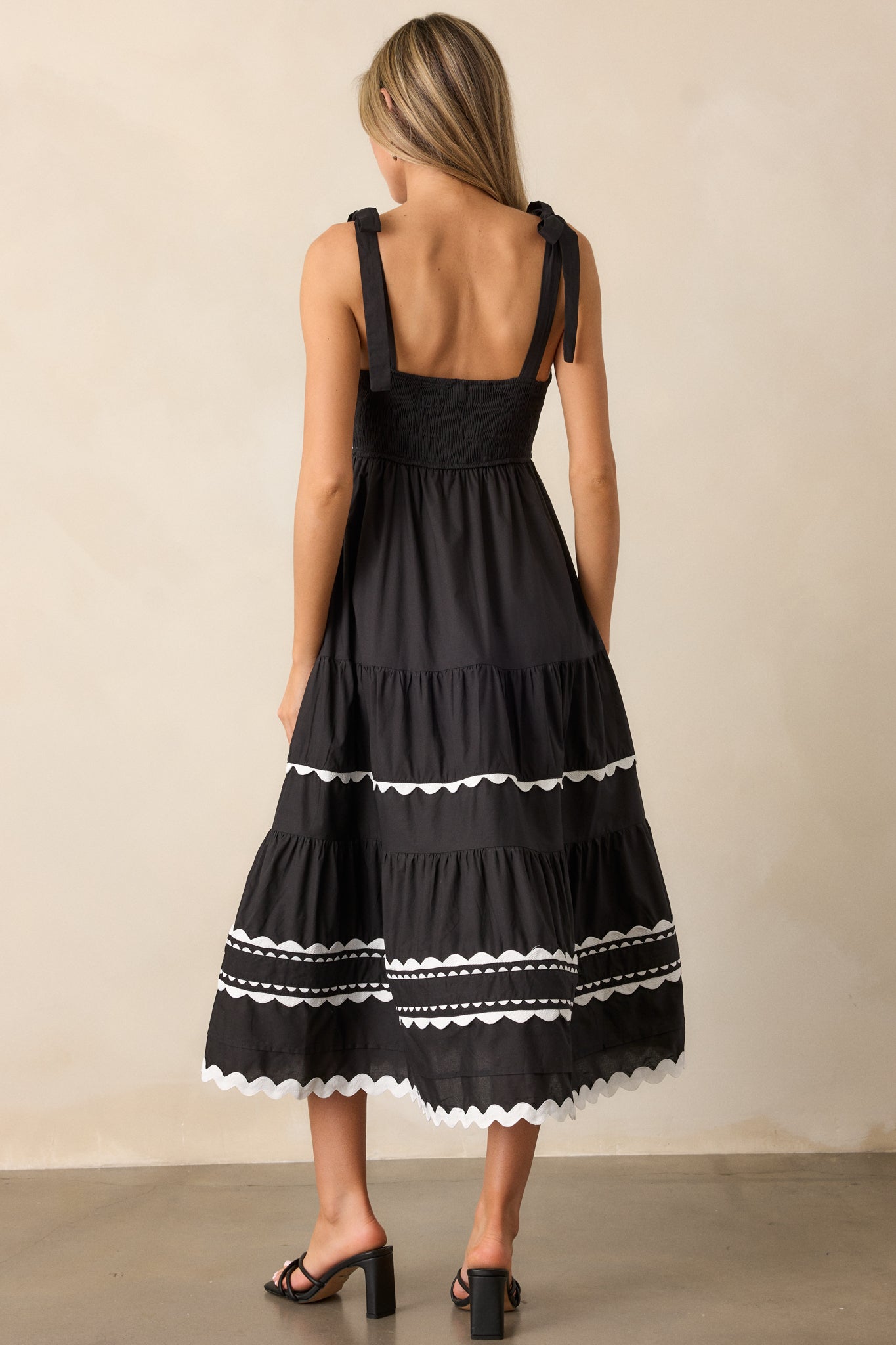 Elegant Edge Cotton Black Ricrac Maxi Dress