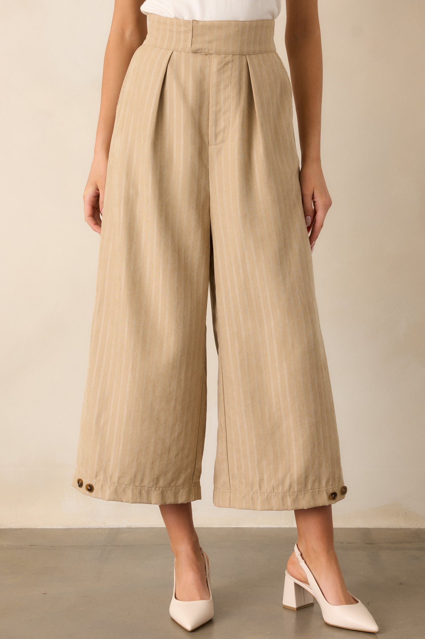 Get With It Tan Pinstripe Cropped Wide Leg Pants