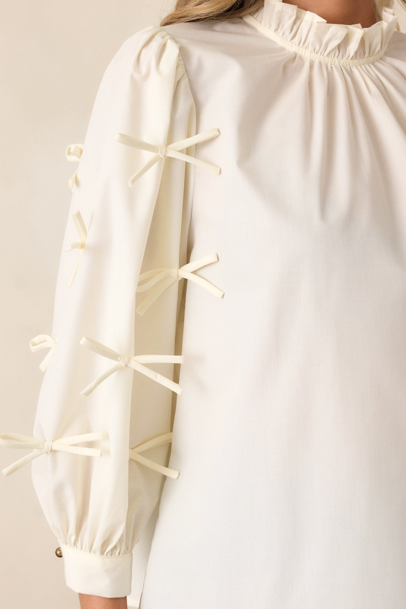 Drifting Currents Ivory Bow Blouse