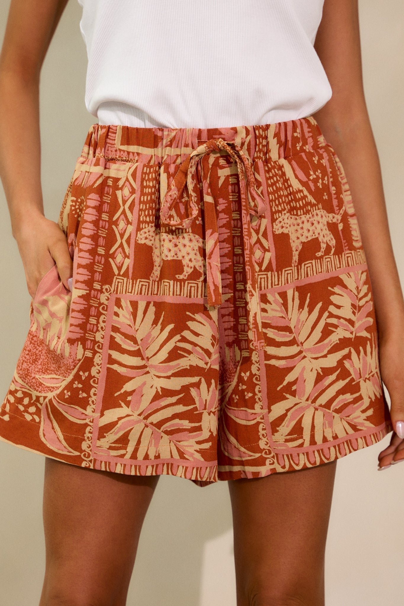Heading South Sienna Rose Tropical Print Shorts