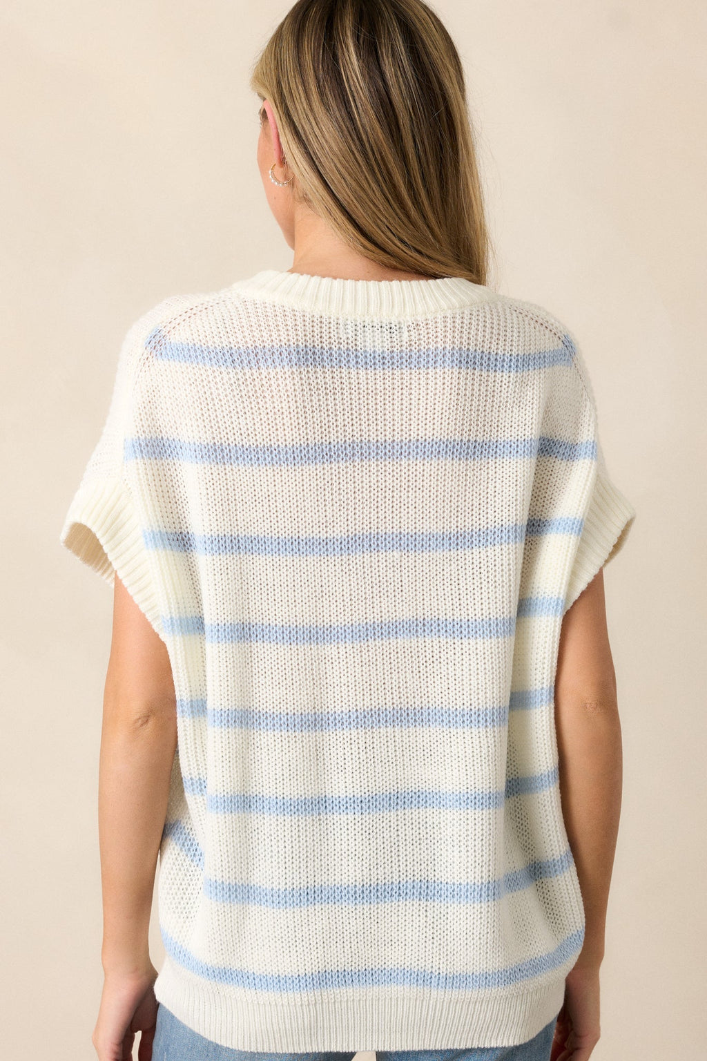 Where You Belong White & Blue Stripe Short Sleeve Sweater Top