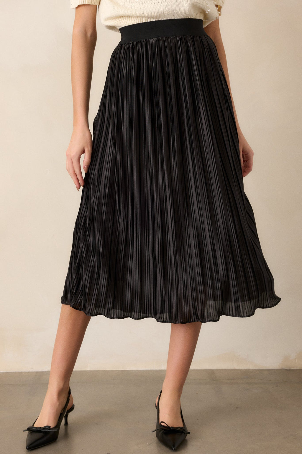 Try And Try Again Black Pleated Midi Skirt