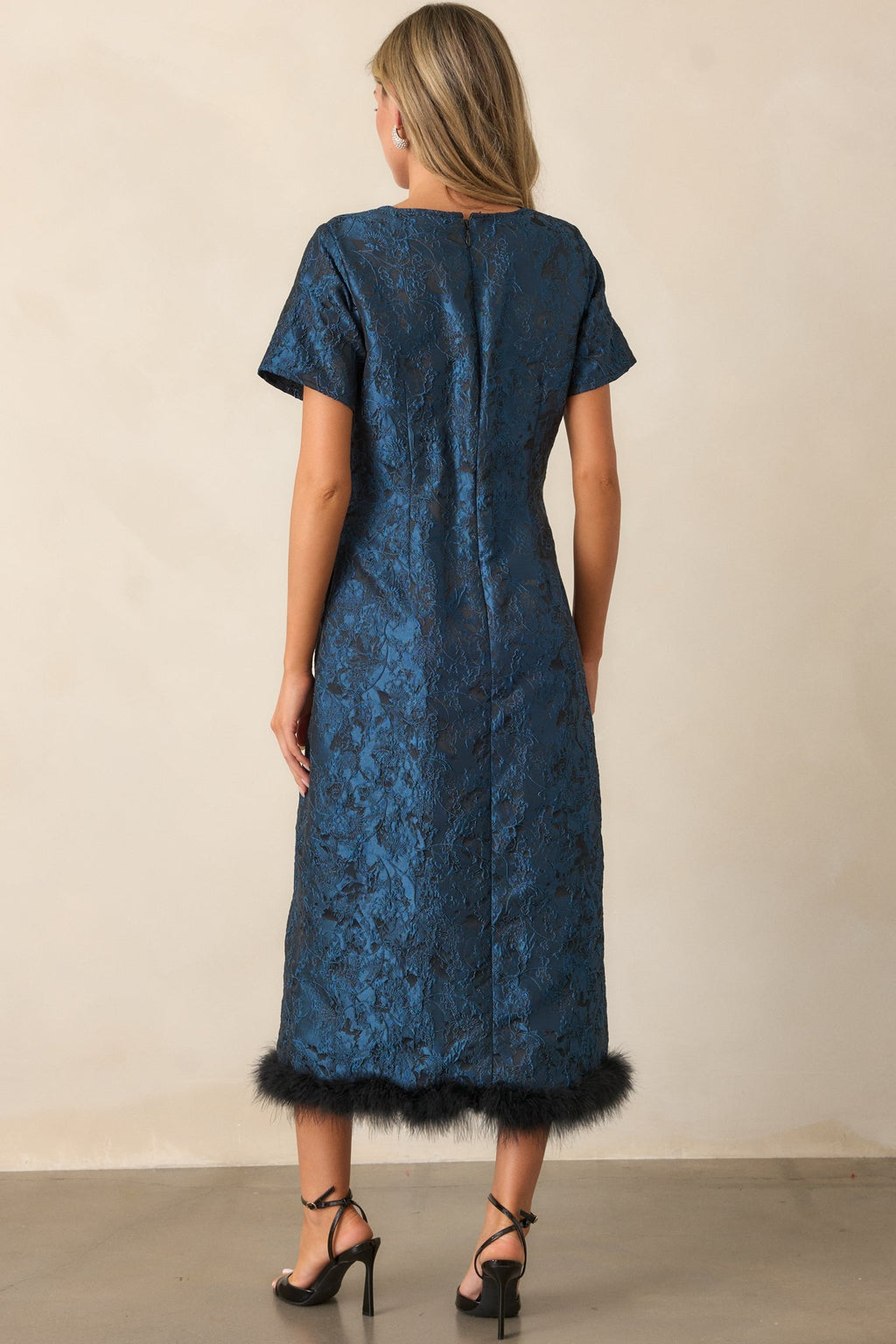 Glamour in Motion Dark Teal Jacquard Midi Dress