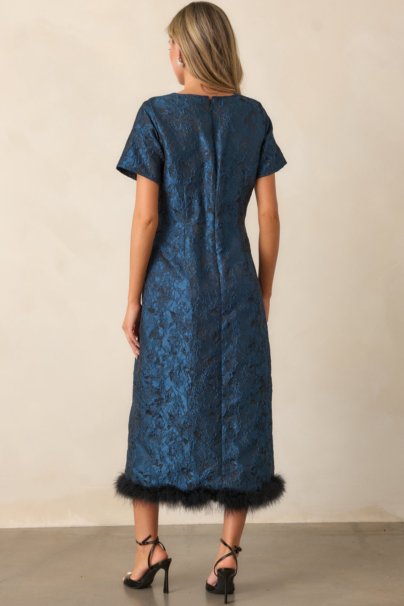 Glamour in Motion Dark Teal Jacquard Midi Dress