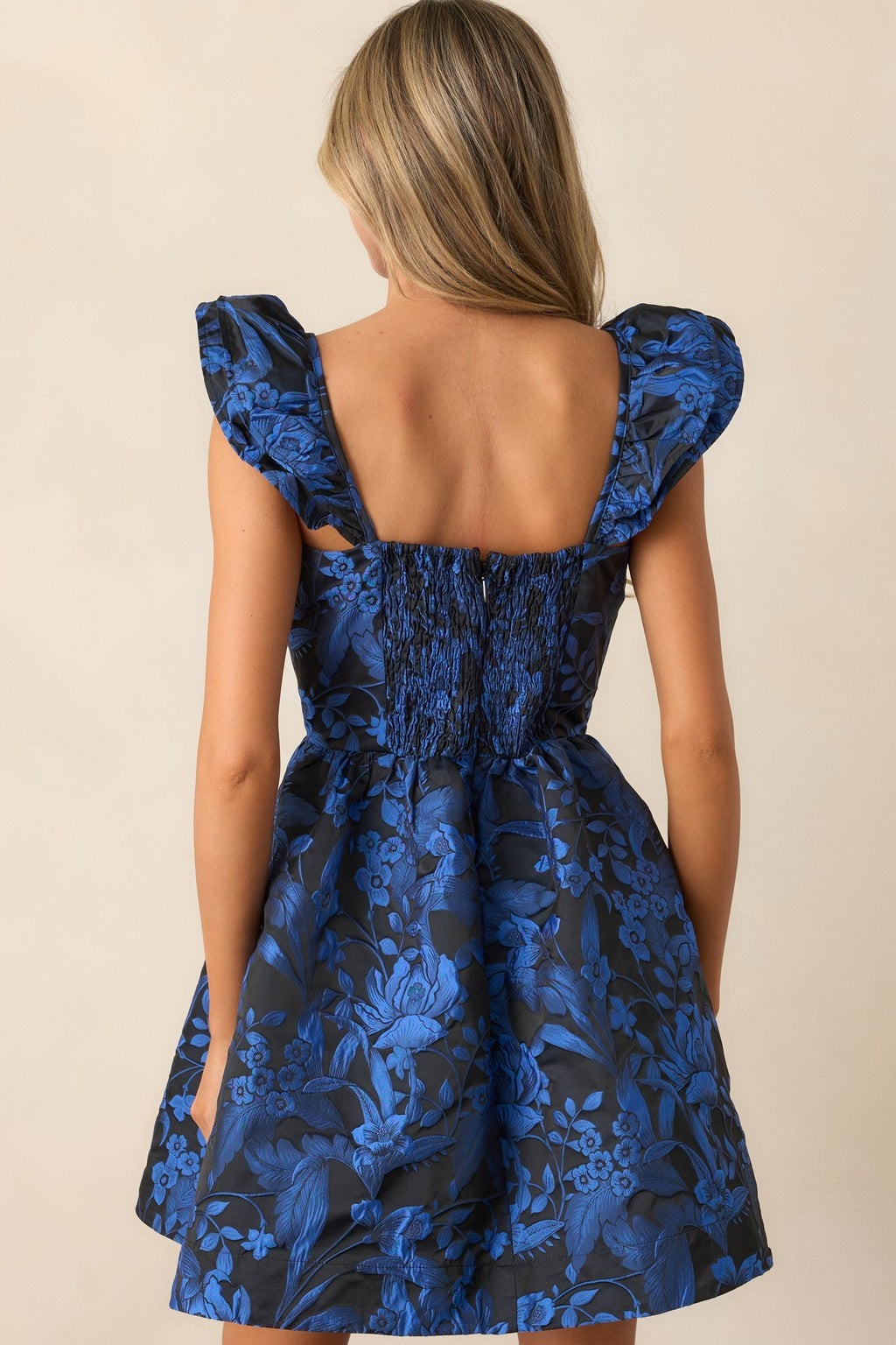 Full Speed Ahead Royal Blue Floral Jacquard Mini Dress