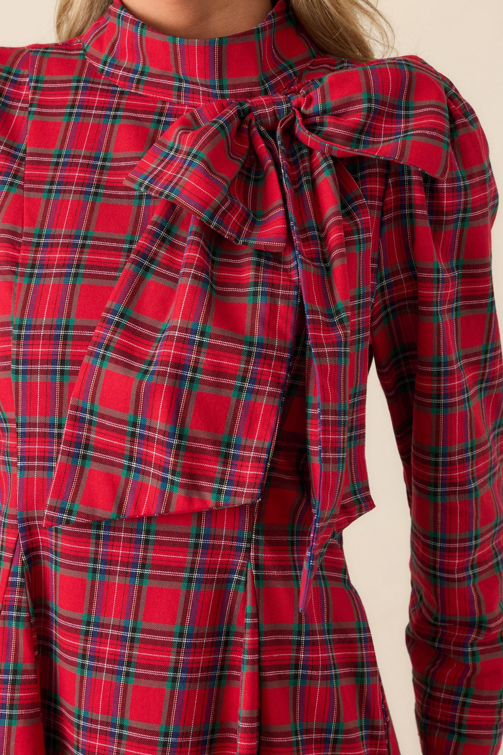A Perfect Balance Cotton Red Plaid Bow Mini Dress