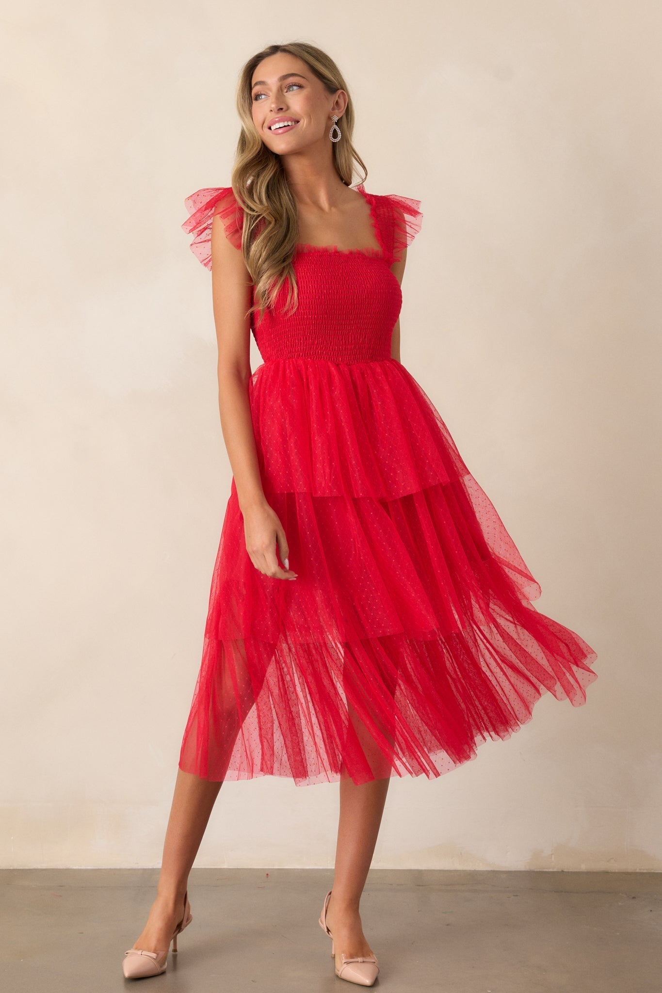 Shine Brighter Red Tiered Midi Dress