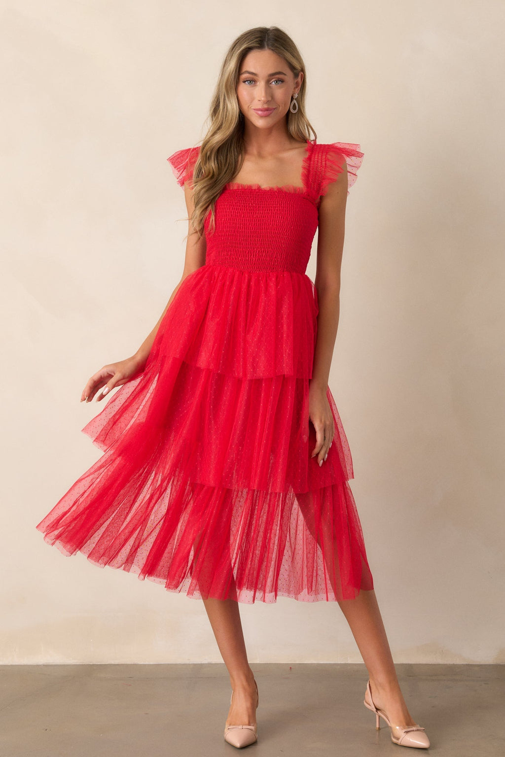 Shine Brighter Red Tiered Midi Dress