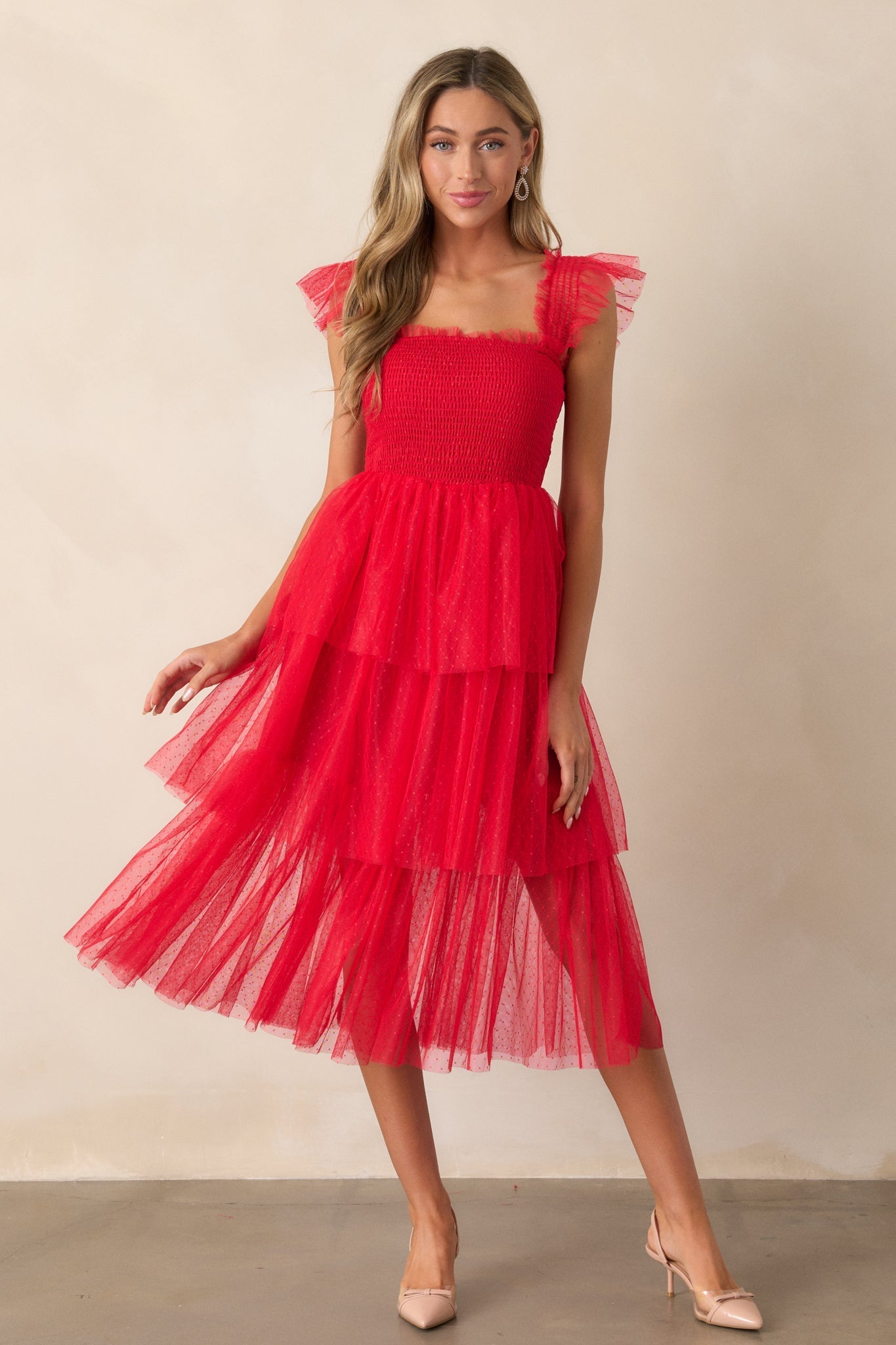 Shine Brighter Red Tiered Midi Dress
