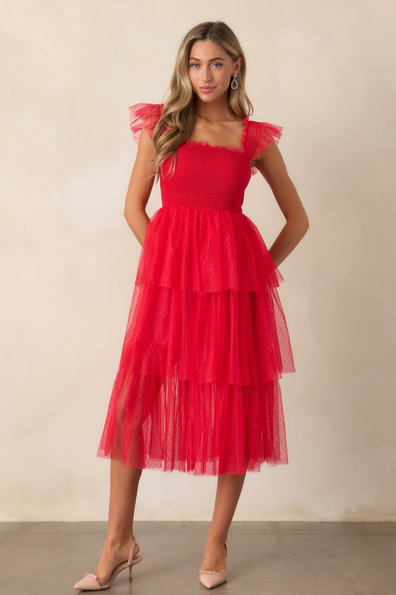Shine Brighter Red Tiered Midi Dress