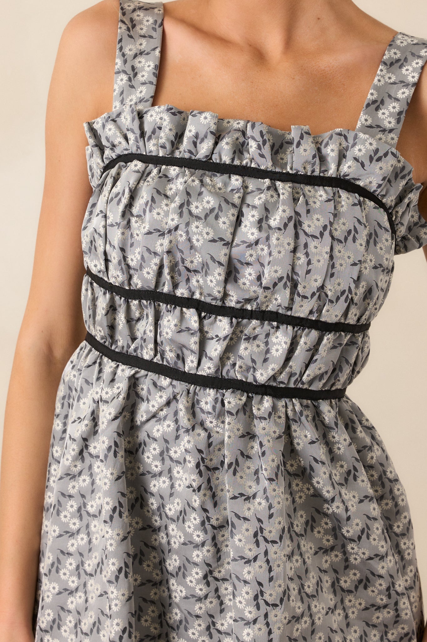 Moment In Time Light Grey Floral Midi Dress