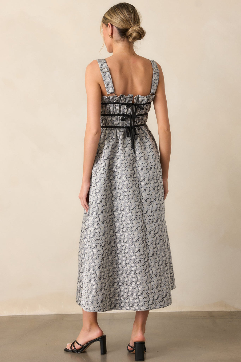 Moment In Time Light Grey Floral Midi Dress