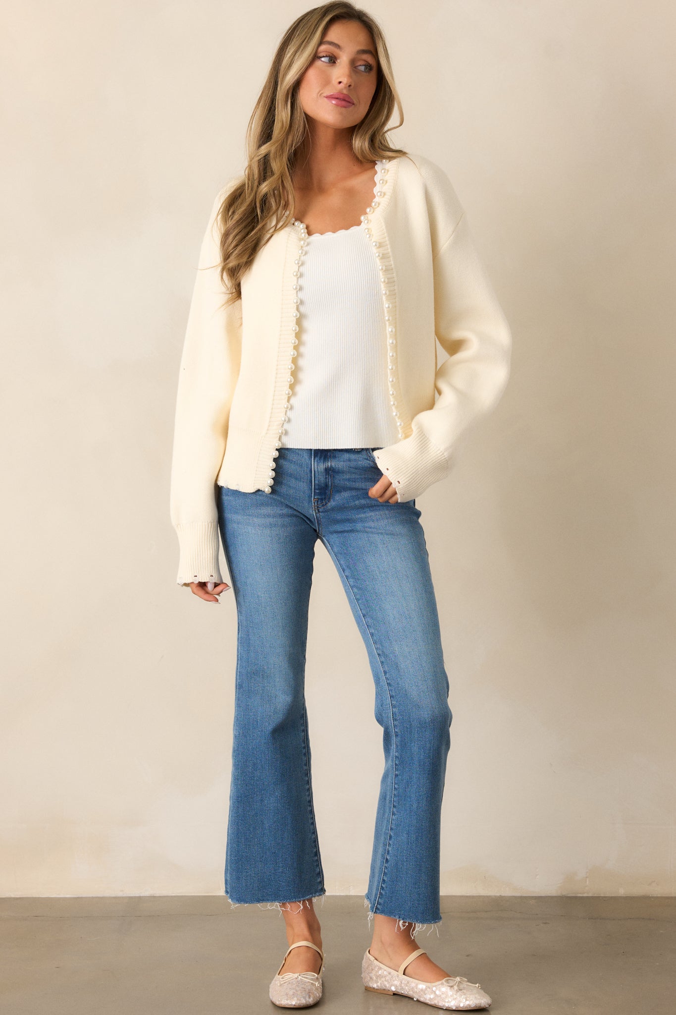 Morning Breeze Ivory Pearl Trim Cardigan