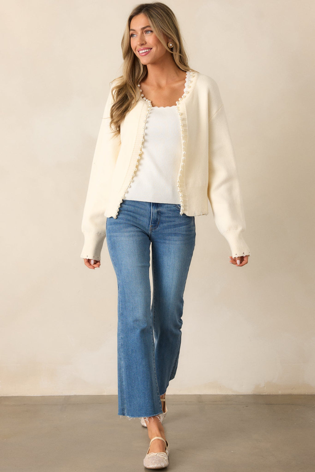 Morning Breeze Ivory Pearl Trim Cardigan