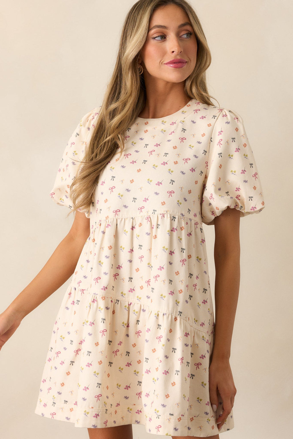 Gone Dancing Cotton Ivory Floral Mini Dress