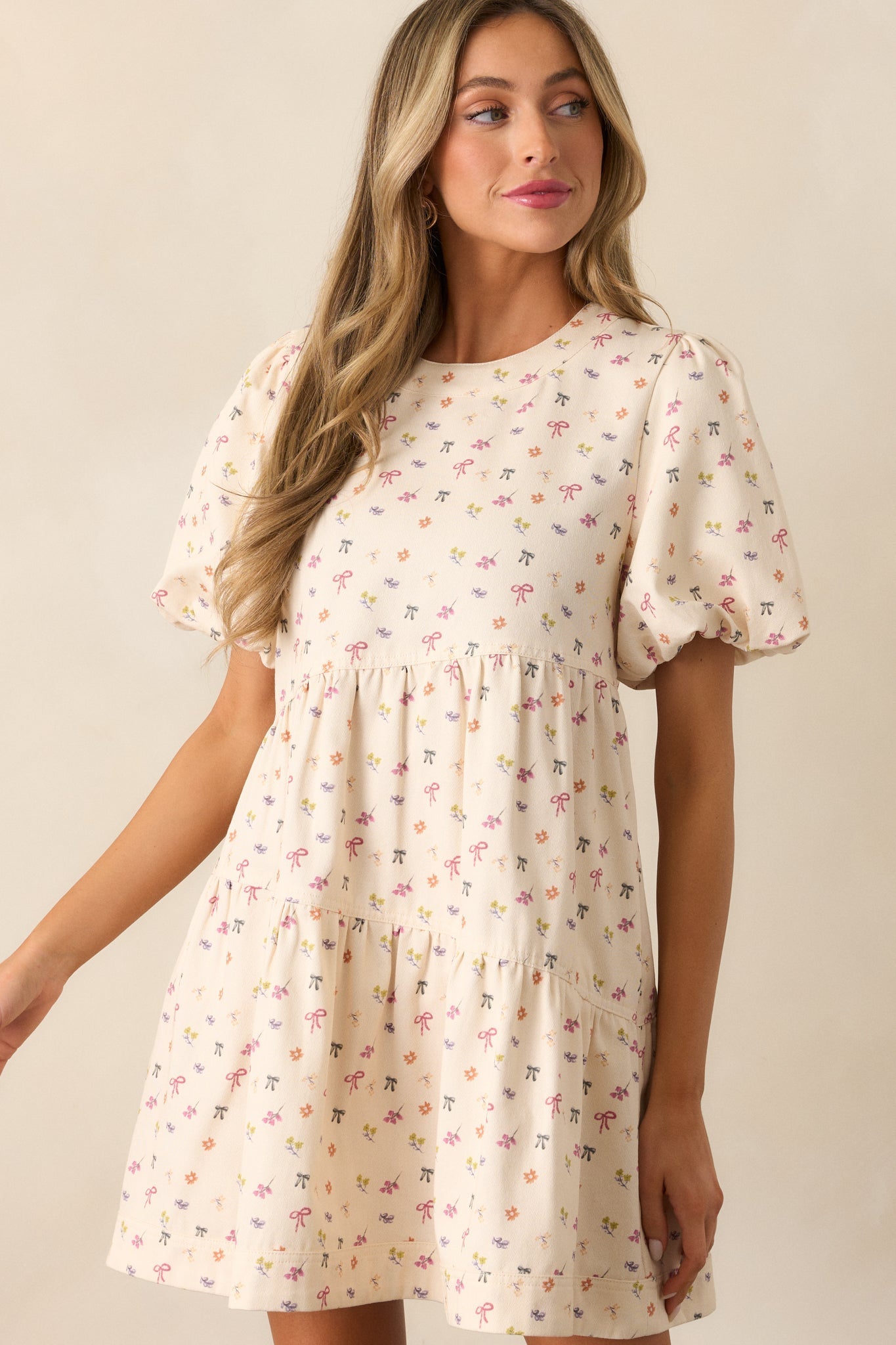 Gone Dancing Cotton Ivory Floral Mini Dress