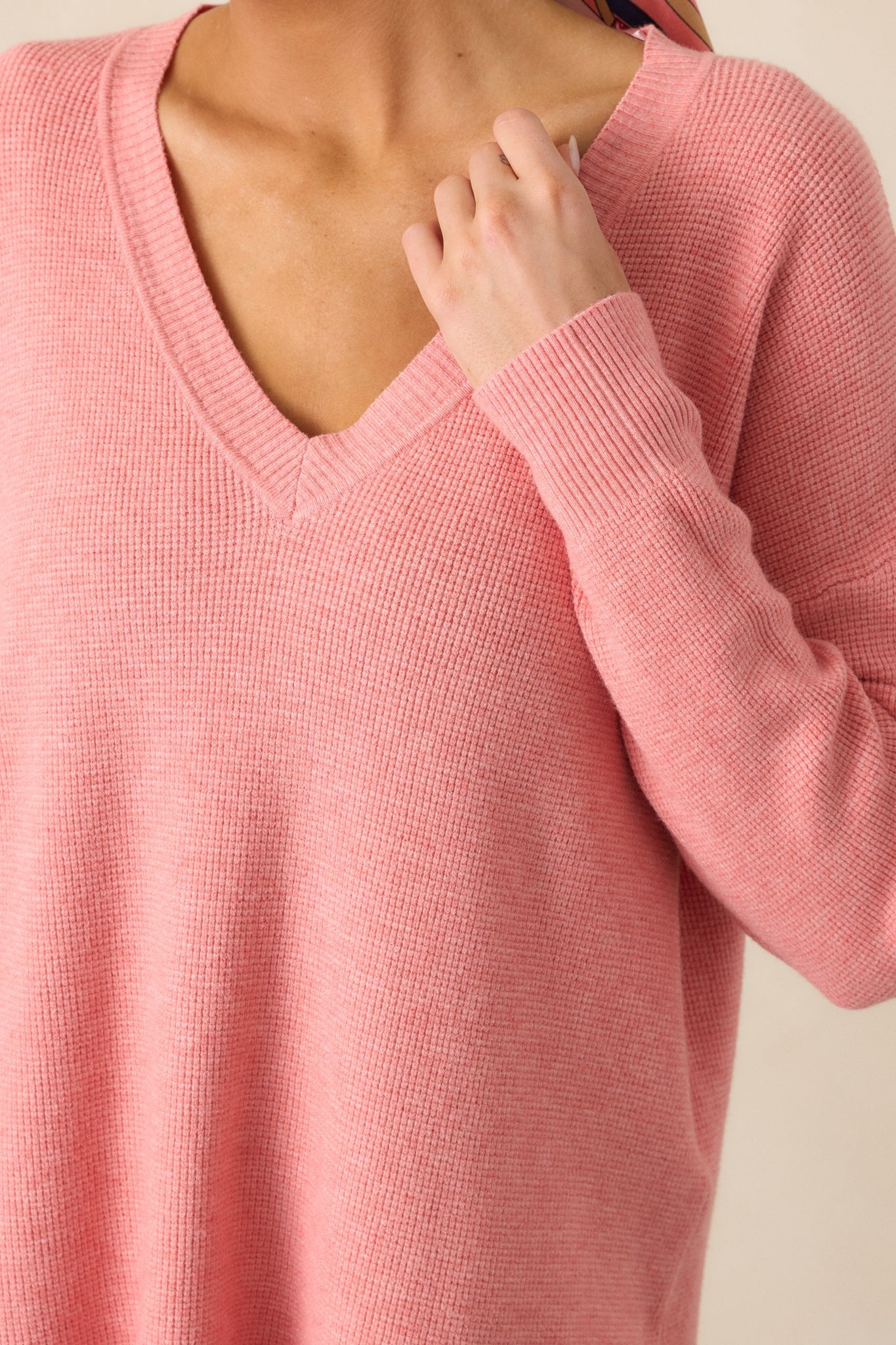 Cozy Afternoon Rose Pink V-Neck Sweater
