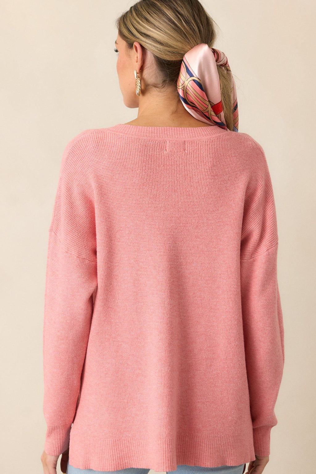 Cozy Afternoon Rose Pink V-Neck Sweater
