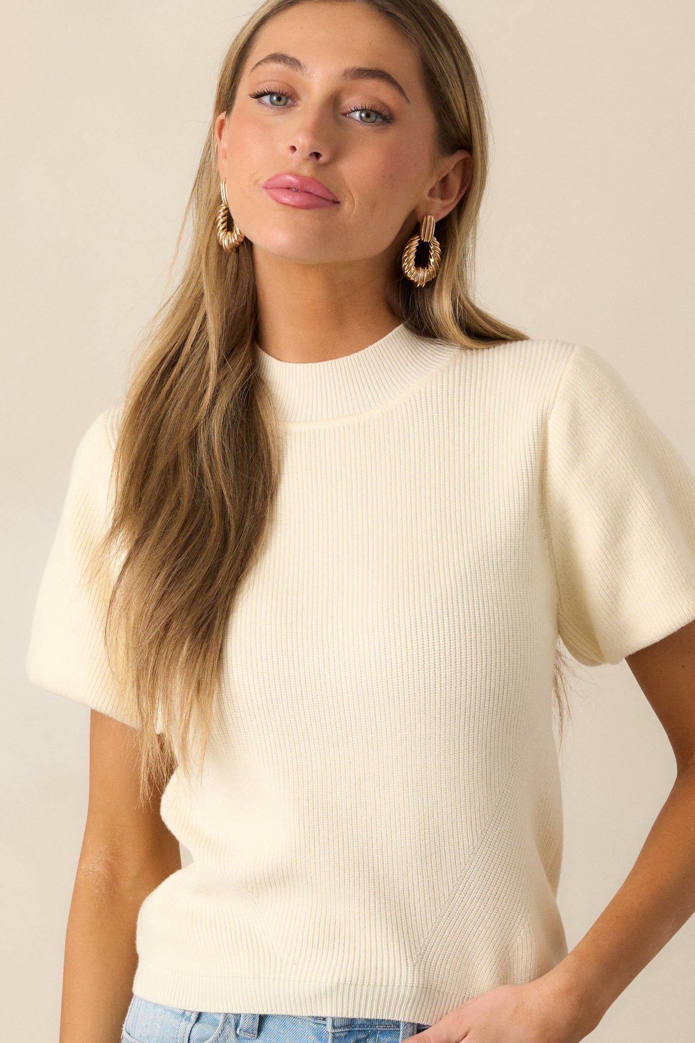 Busy Morning Ivory Short Sleeve Knit Top