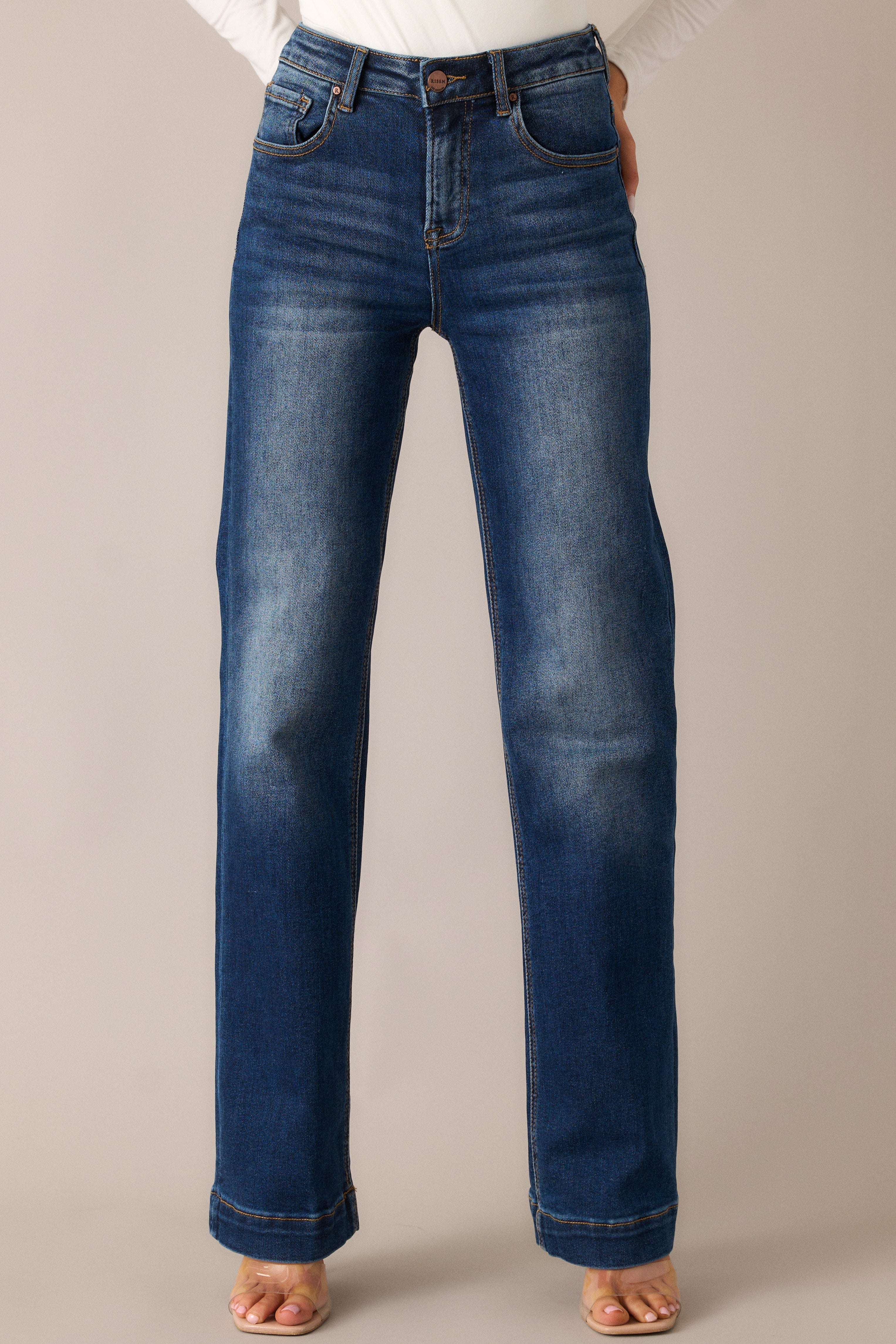 New Moon Rising Dark Wash Mid Rise Straight Leg Jeans