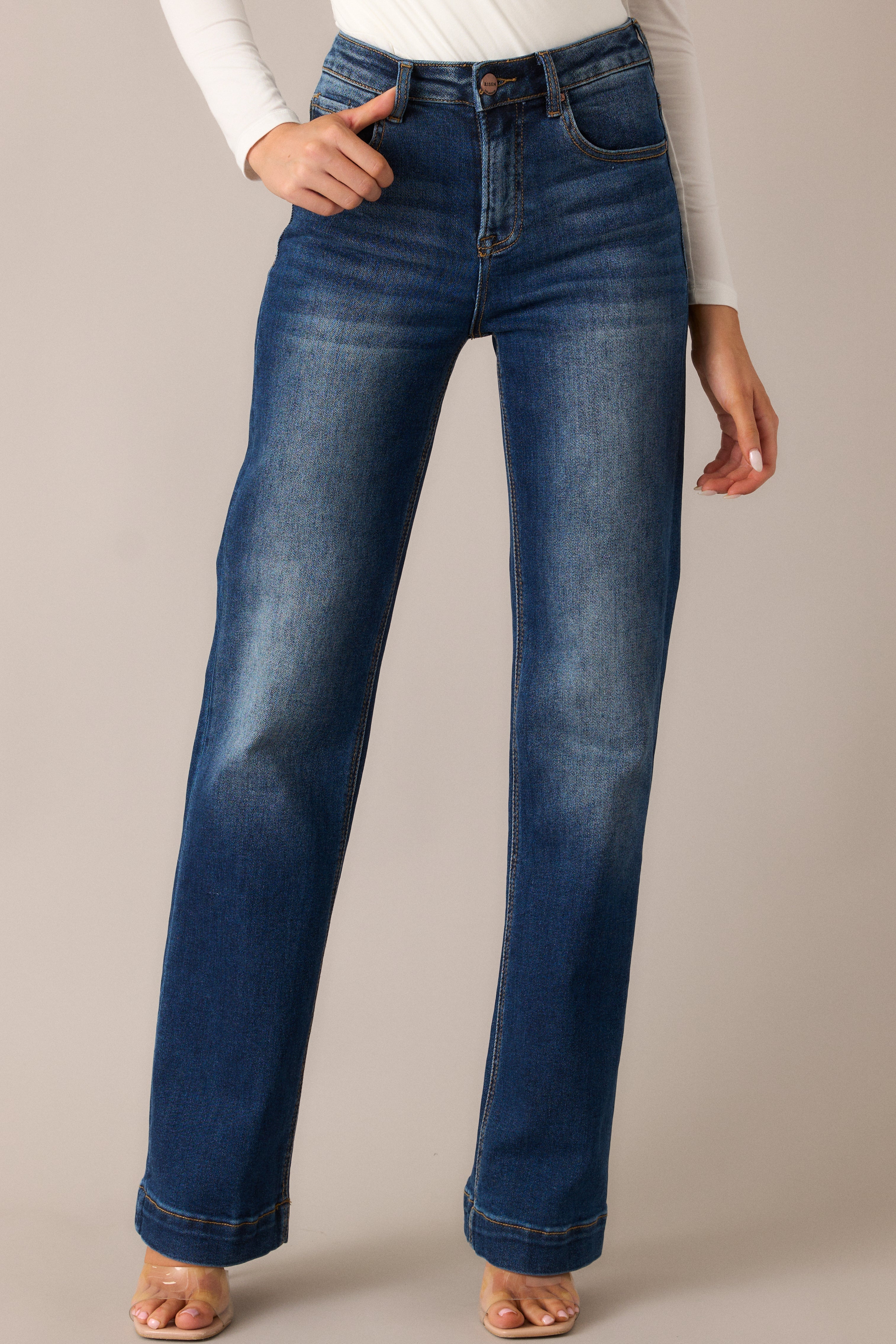 New Moon Rising Dark Wash Mid Rise Straight Leg Jeans