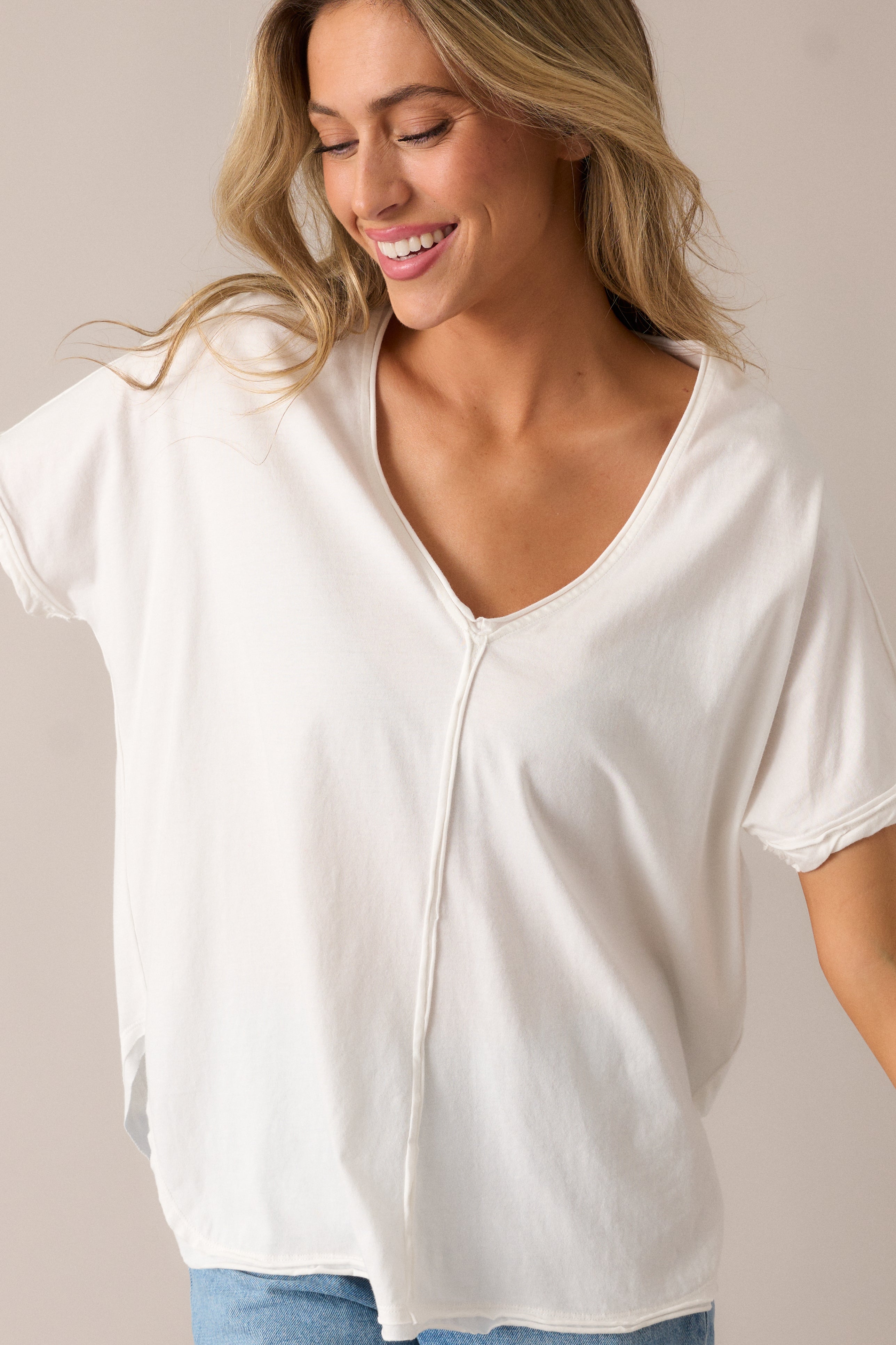 Make Room Cotton White V-Neckline Top