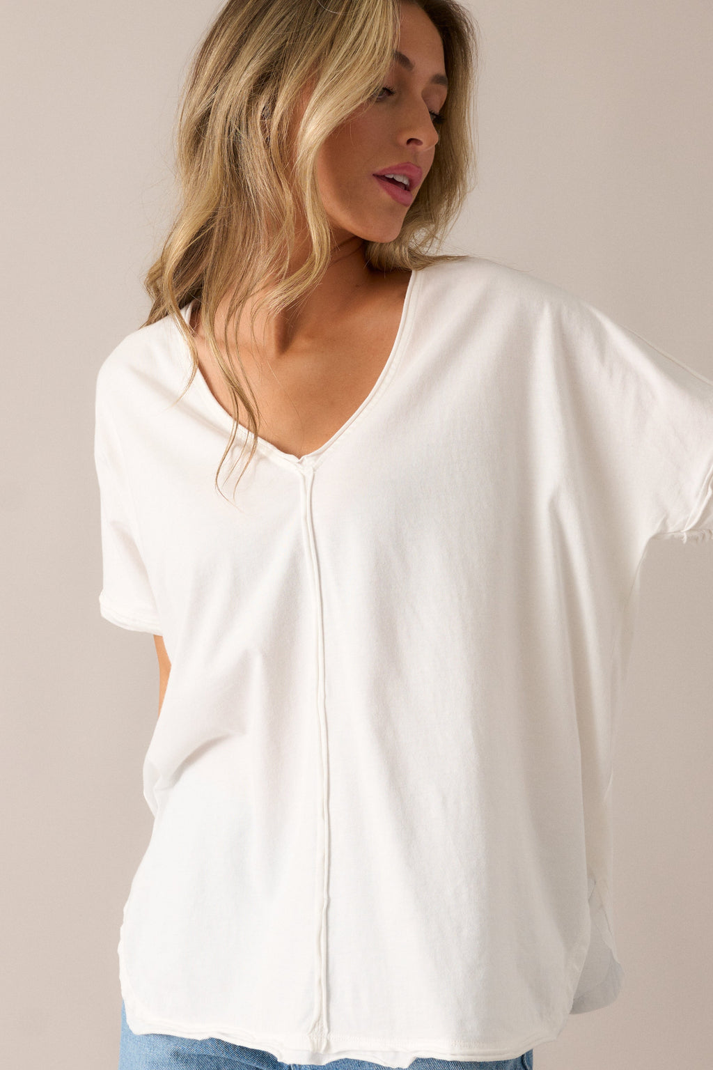 Make Room Cotton White V-Neckline Top