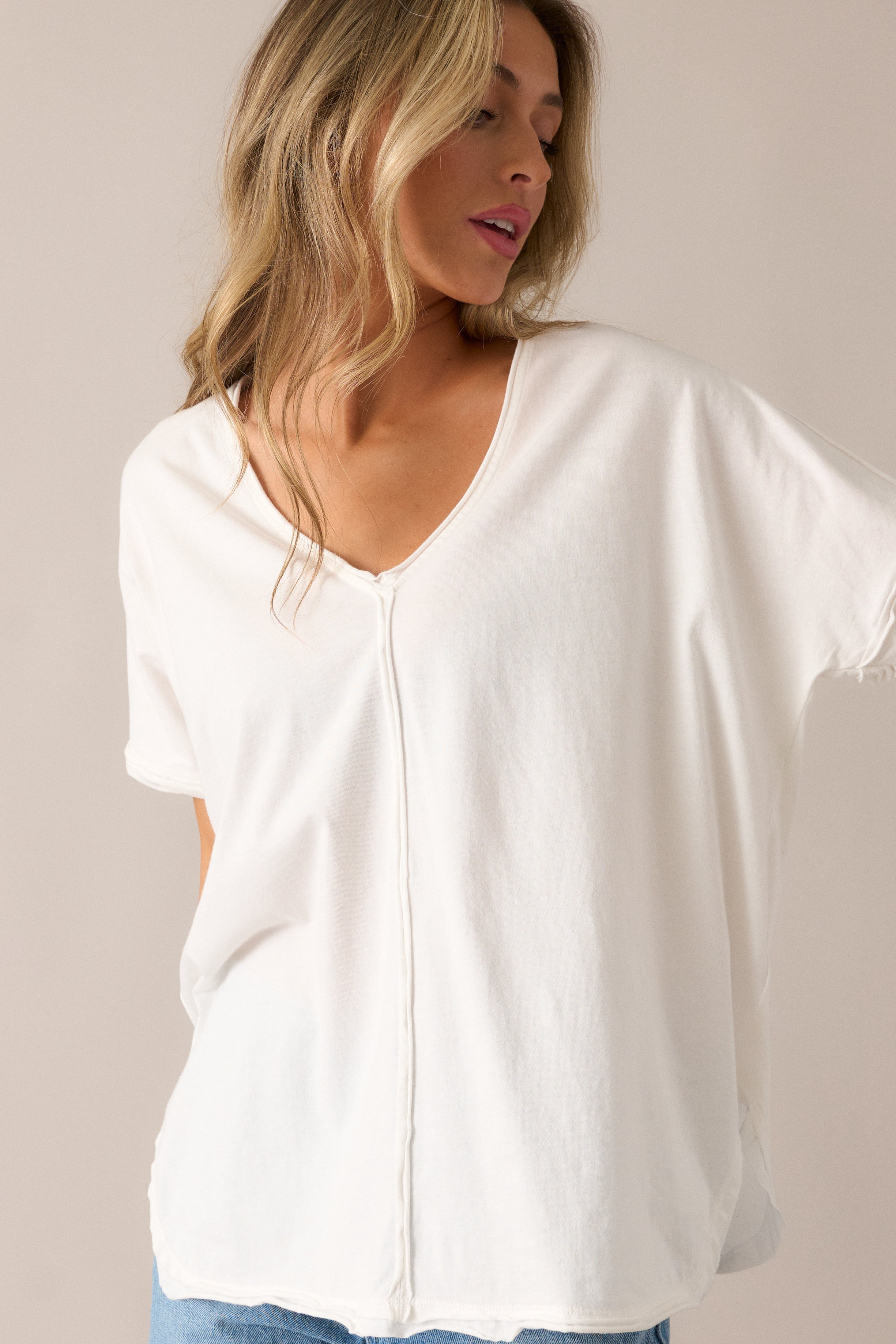 Make Room Cotton White V-Neckline Top