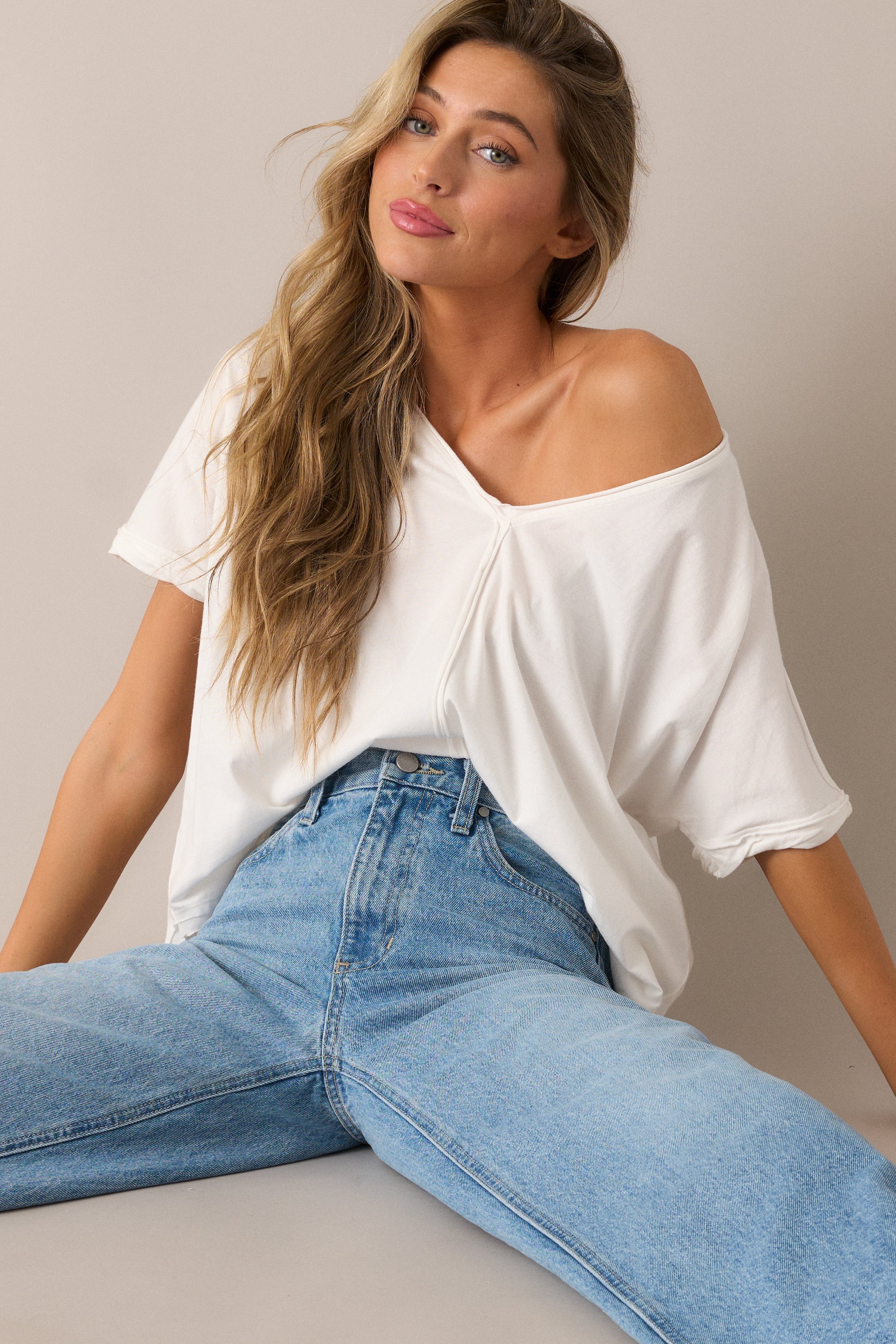 Make Room Cotton White V-Neckline Top