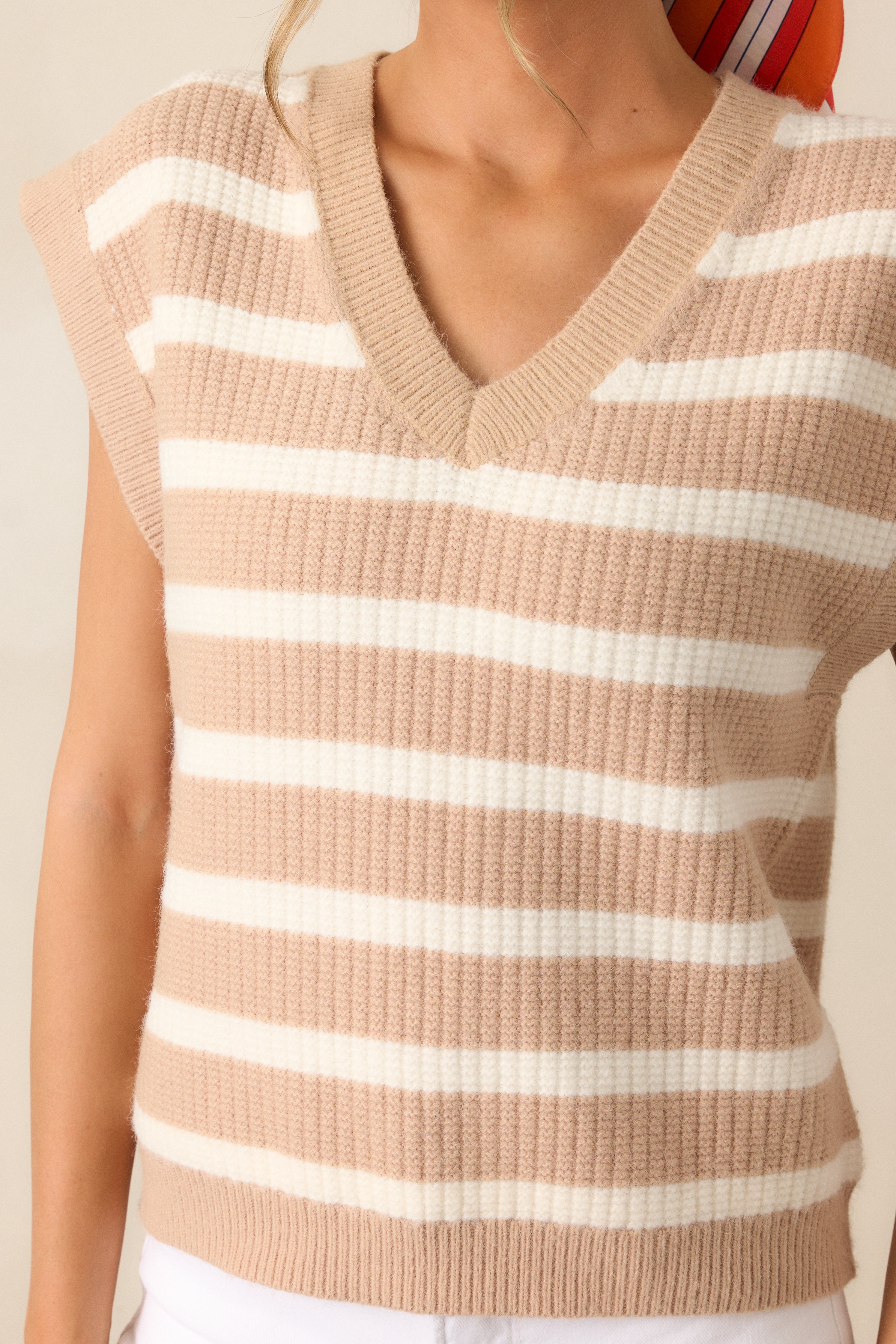 Let?s Get Brunch Tan Stripe V-Neck Sweater Vest