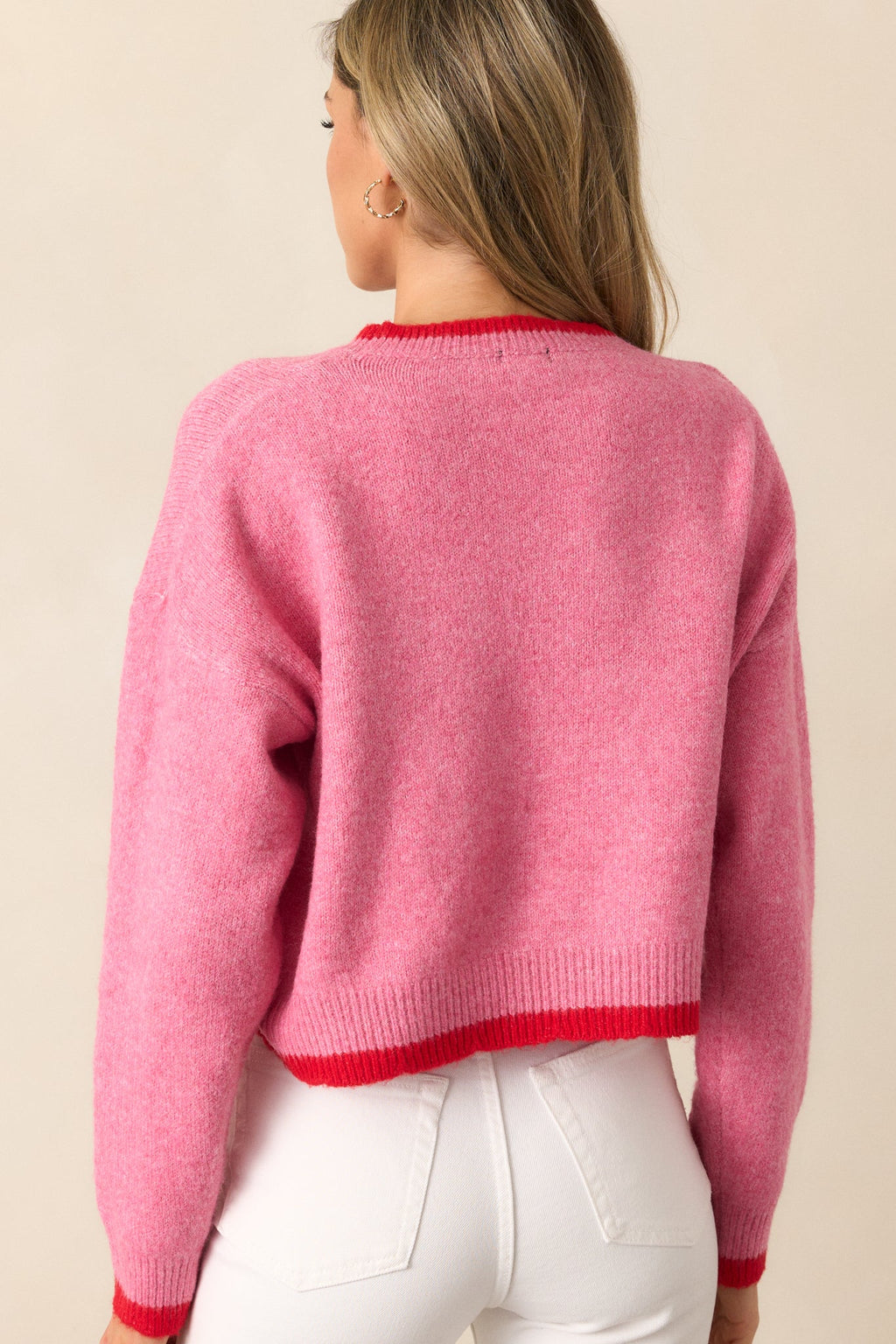 Strawberry Picking Pink Cropped Long Sleeve Sweater