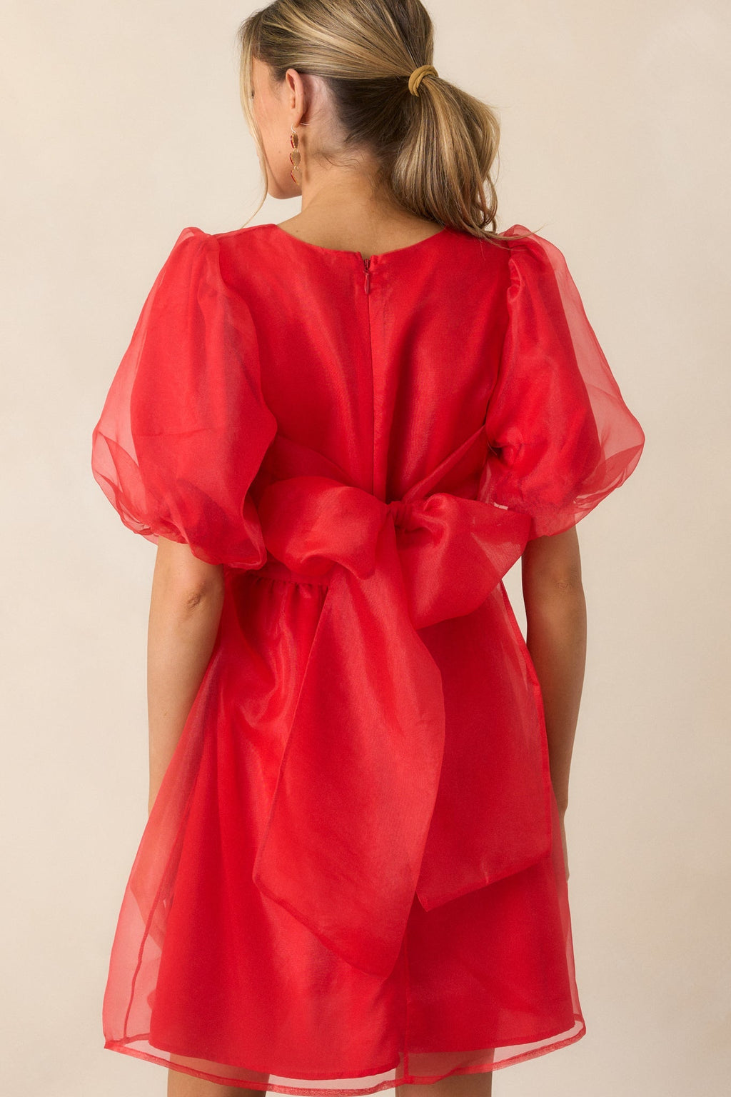 Another Kiss Red Puff Sleeve Mini Dress