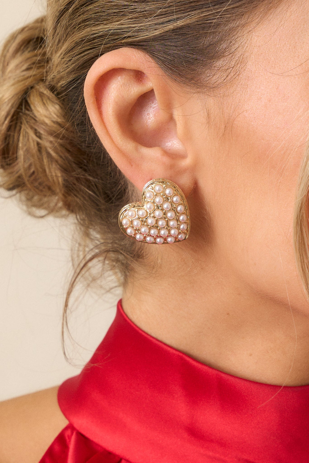 Echo of Frosted Love Gold & Ivory Heart Earrings