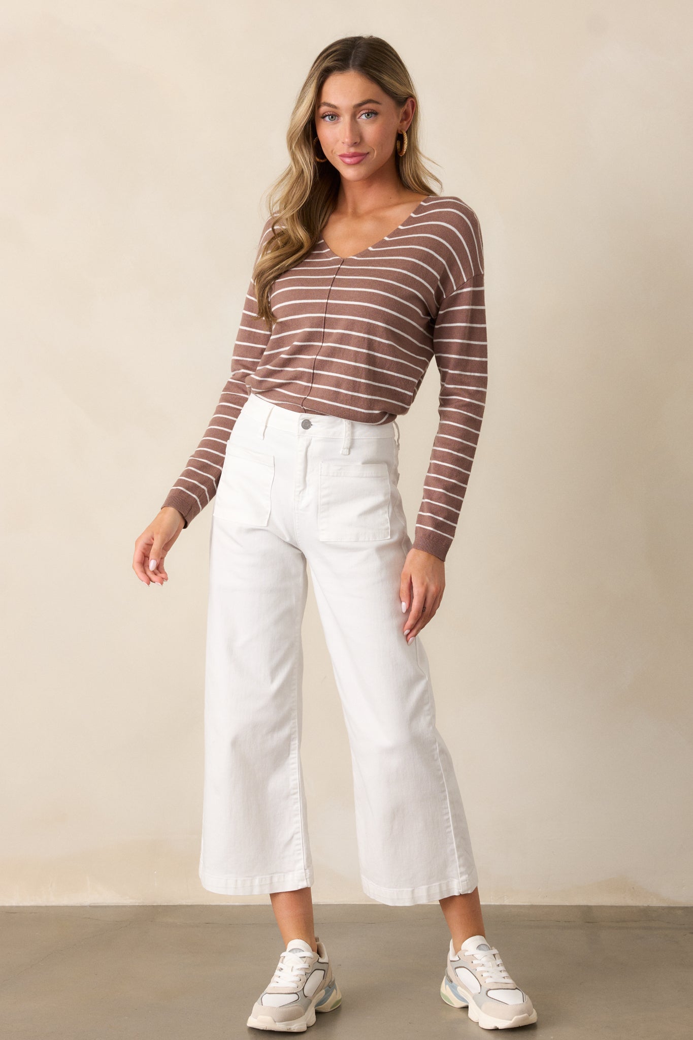 Unapologetically You Light Mocha Stripe Sweater Top