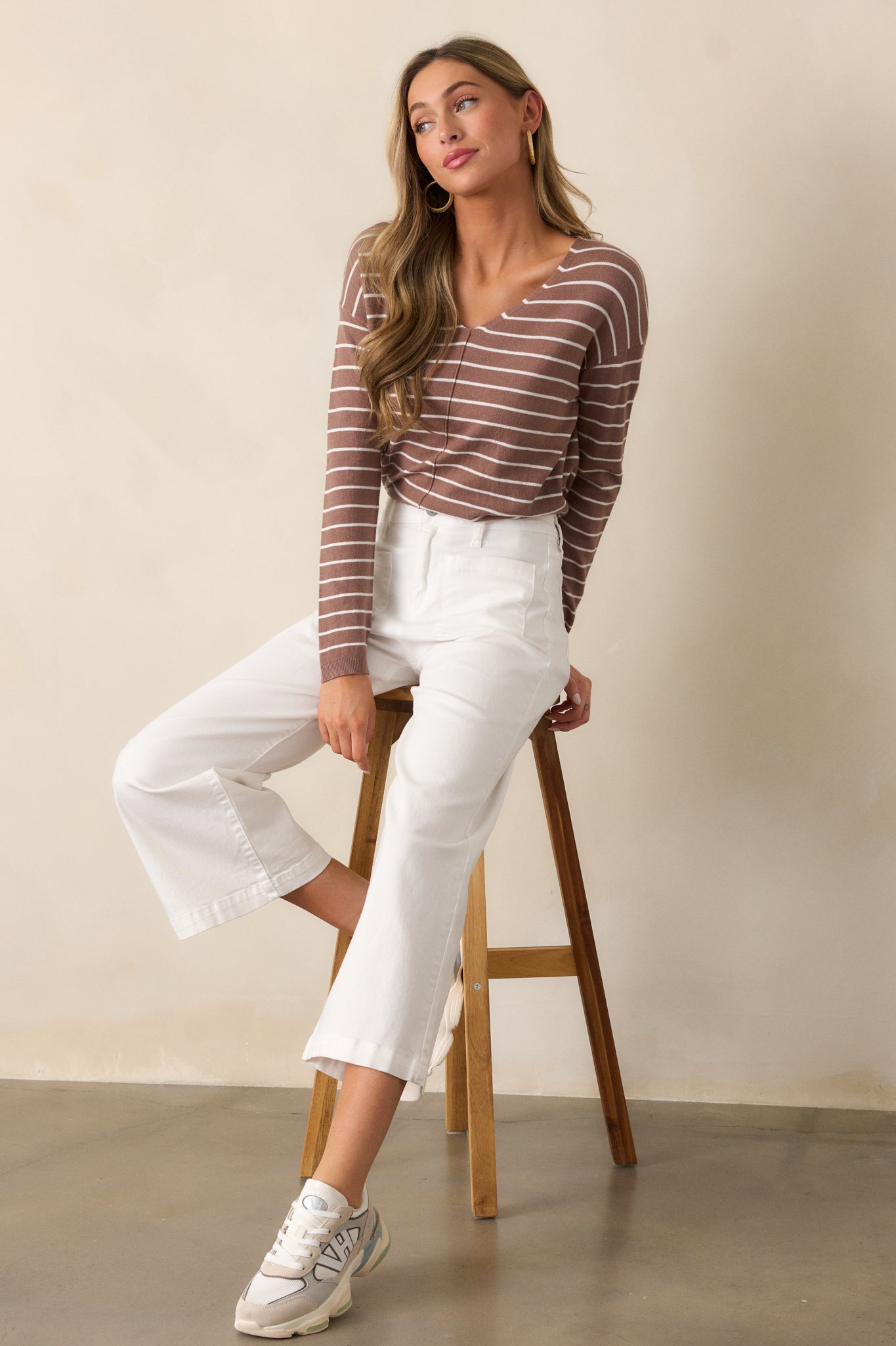 Unapologetically You Light Mocha Stripe Sweater Top