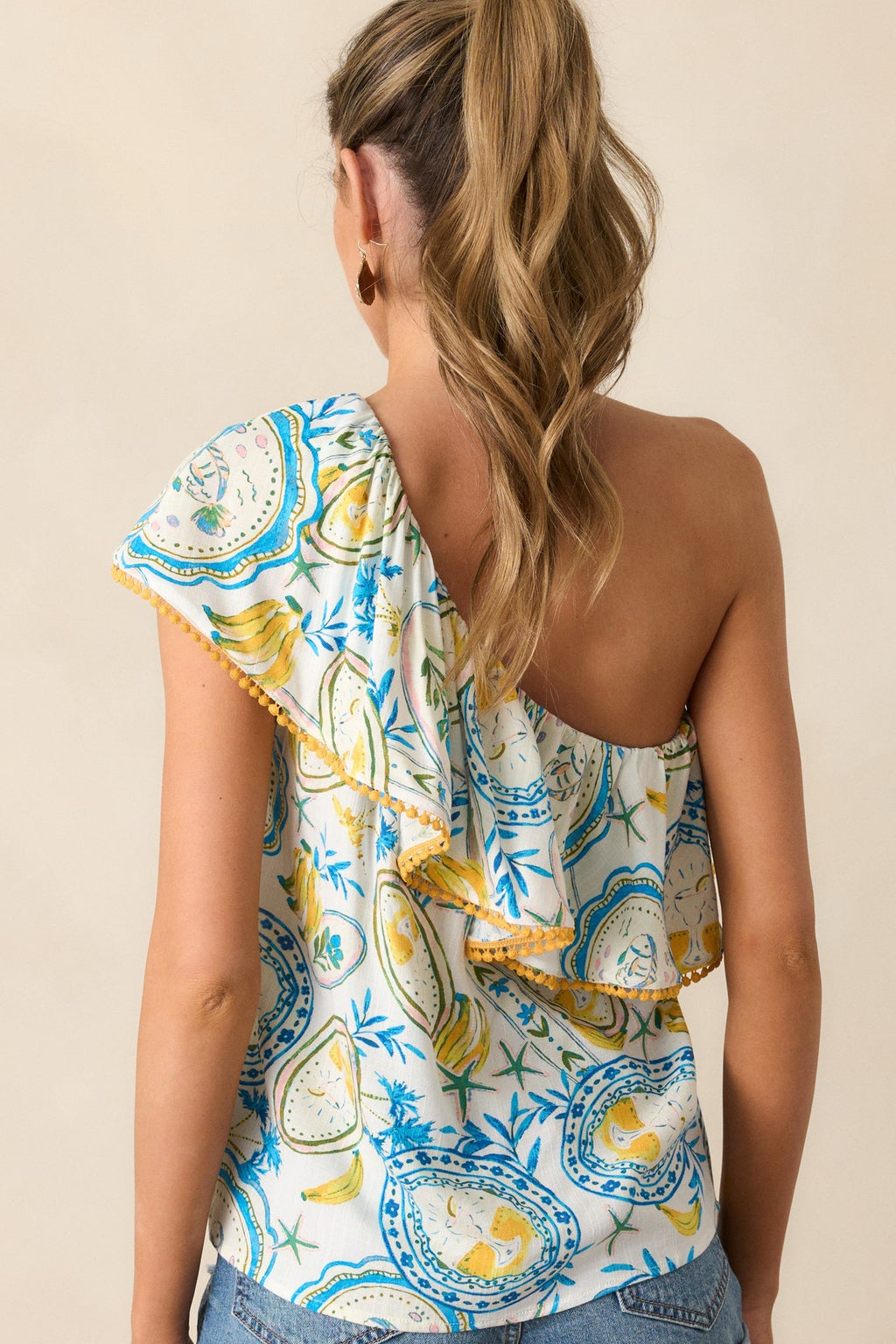 I Told You Ivory Tropical Print One Shoulder Top