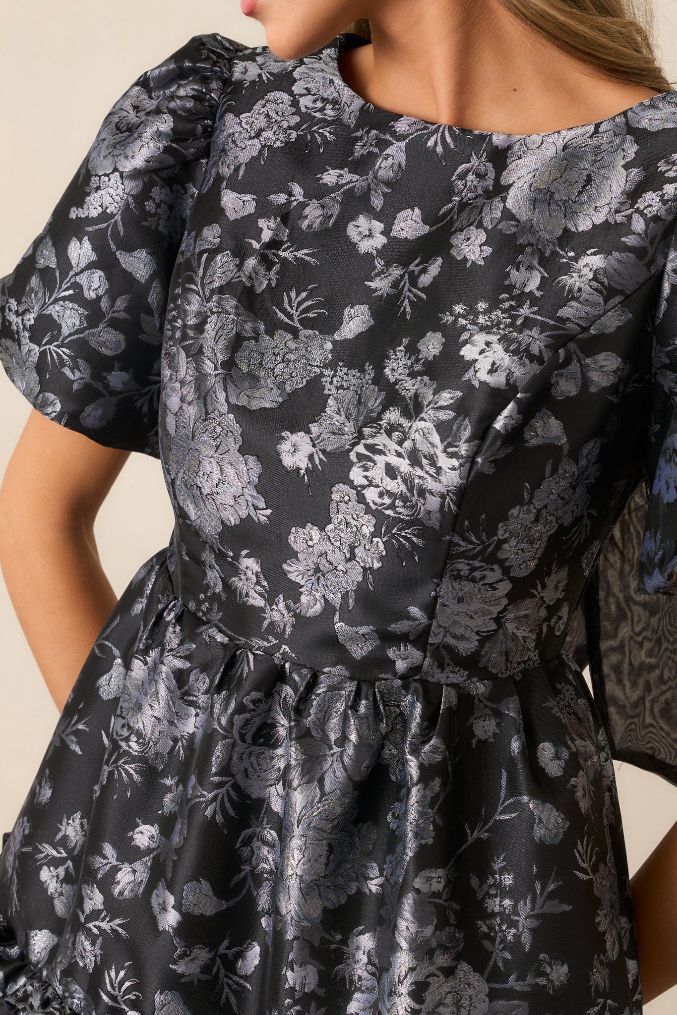 Follow My Lead Black Floral Jacquard Midi Dress