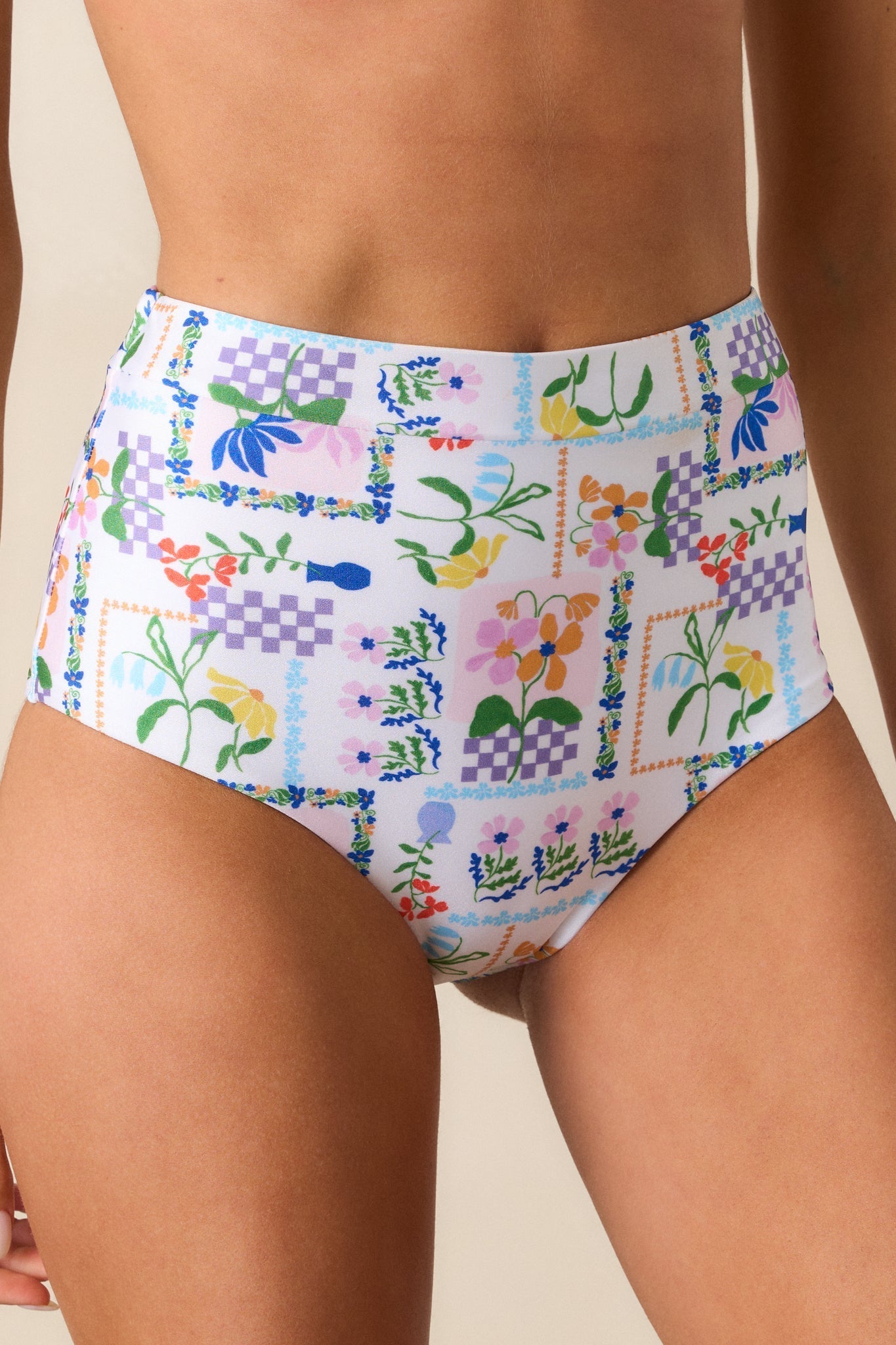 MINKPINK Nikita Ivory Picnic High Waist Bikini Bottoms