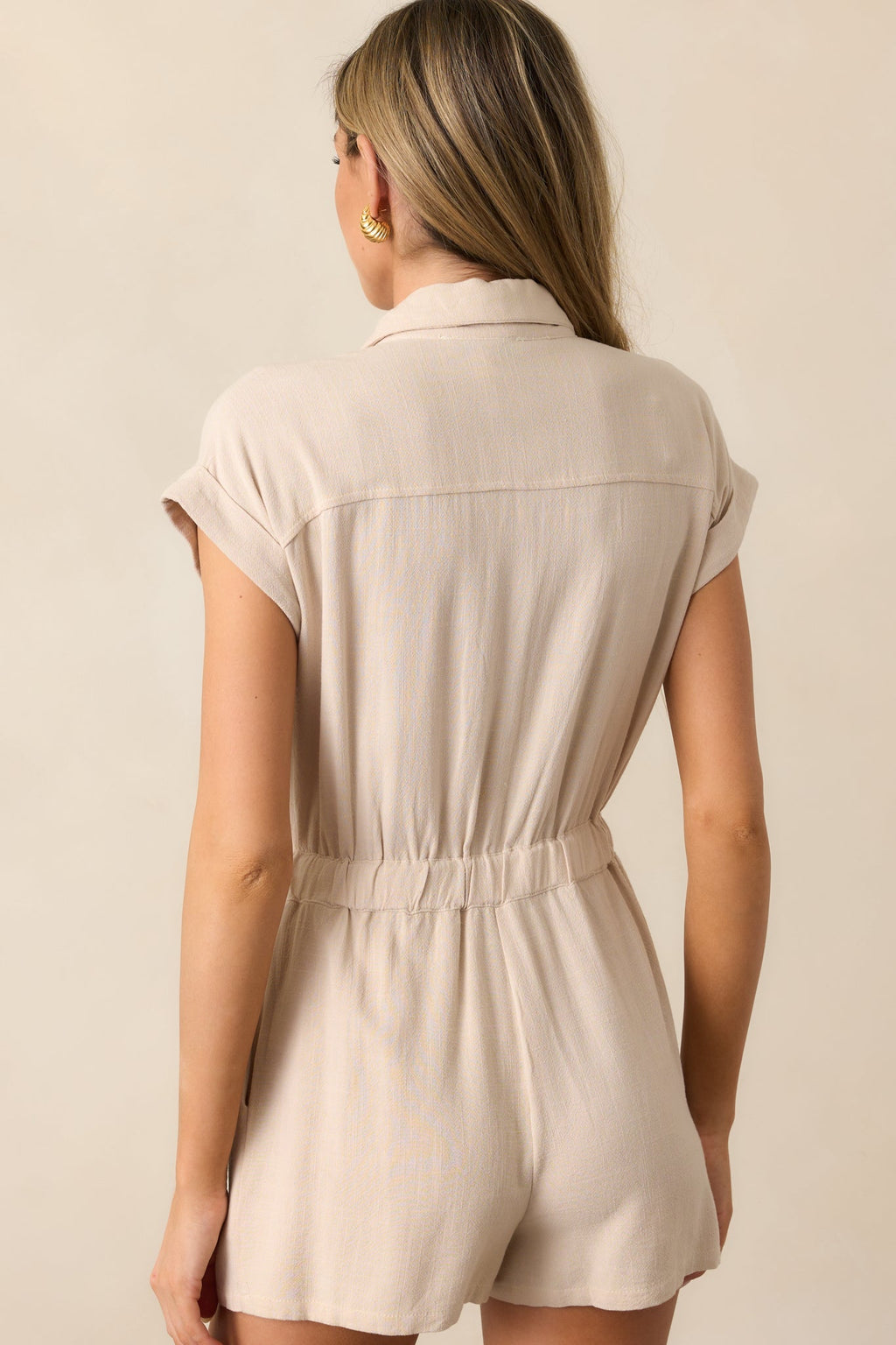 Dazzling Daybreak Taupe Button Front Romper