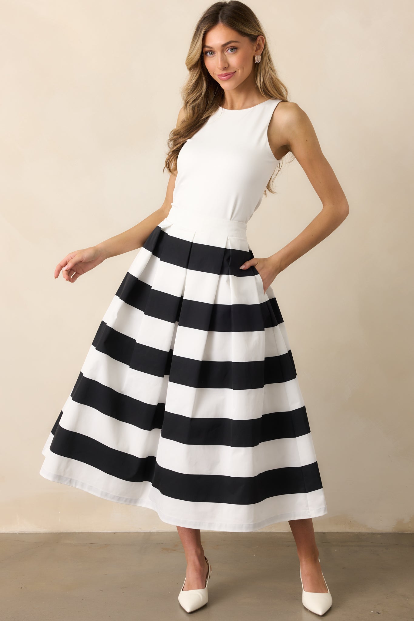 Memories in Focus Black & White Midi Skirt