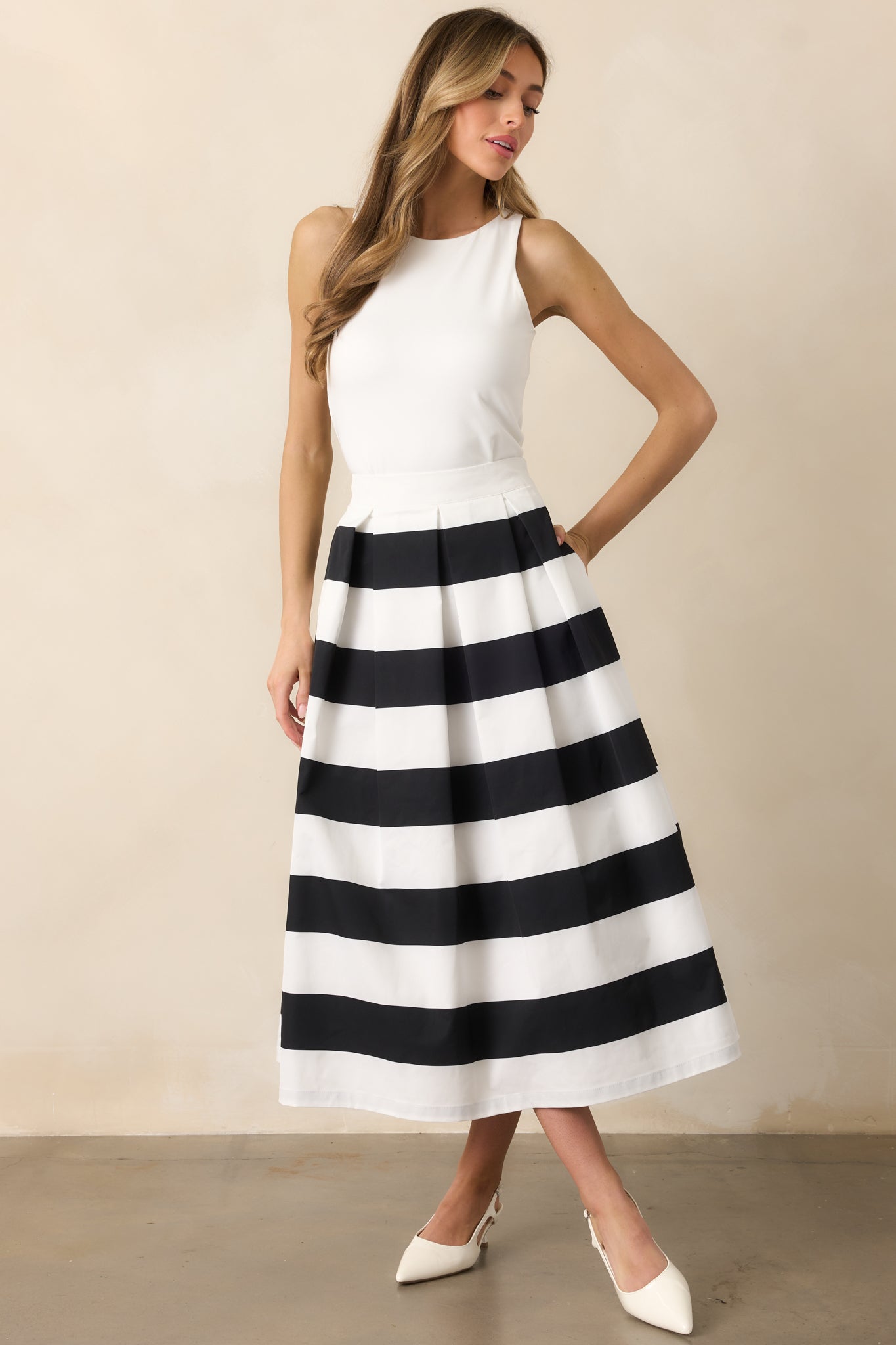 Memories in Focus Black & White Midi Skirt
