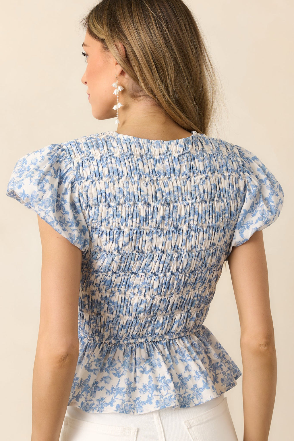 Wildflower Valley Light Blue Floral Cotton Puff Sleeve Top