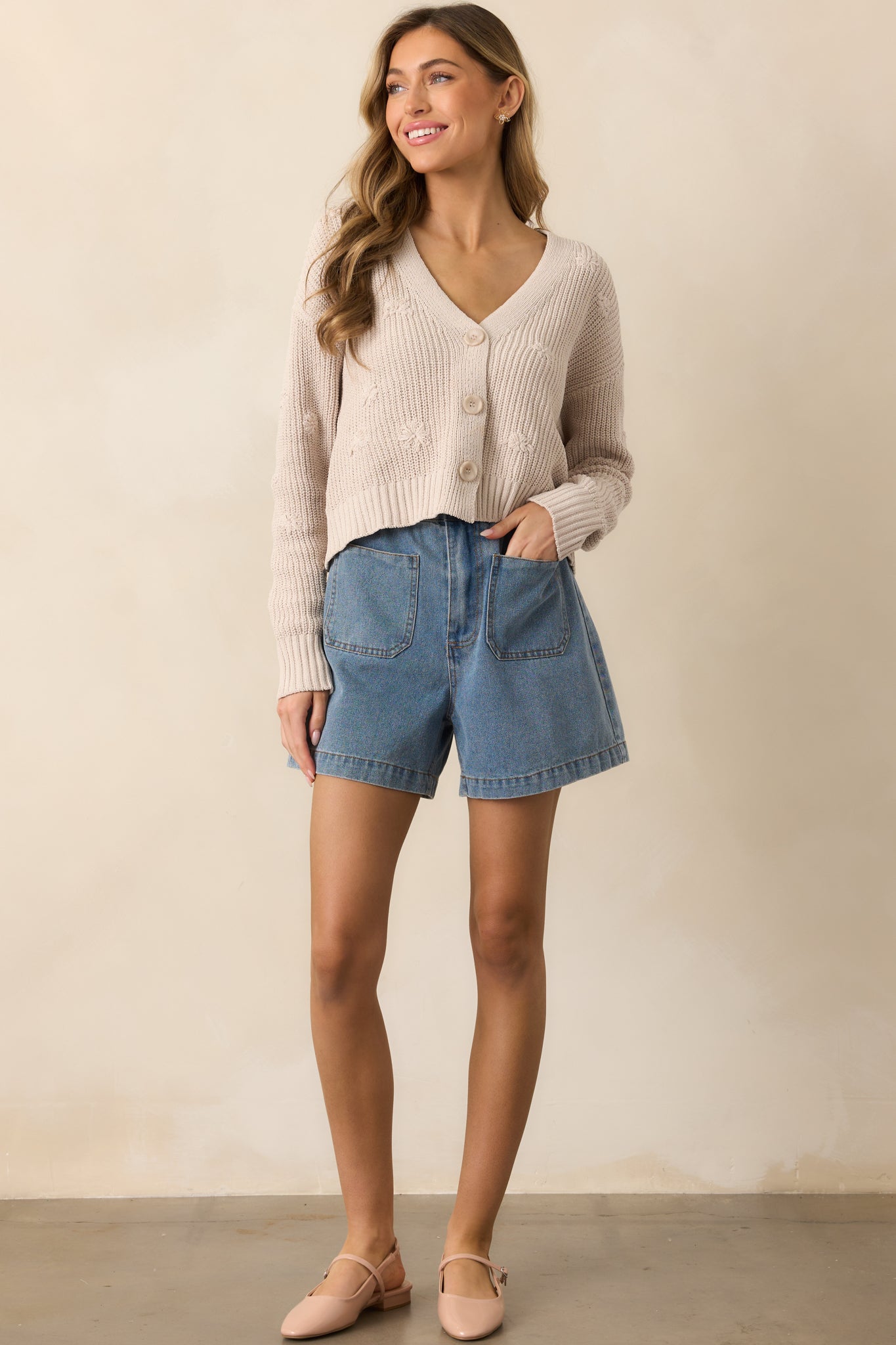 Walk In The Park Medium Wash Denim Paper Bag Shorts