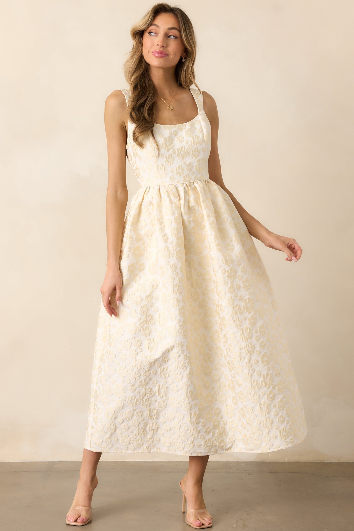 Full Dance Card Butter Yellow Floral Jacquard Maxi Dress