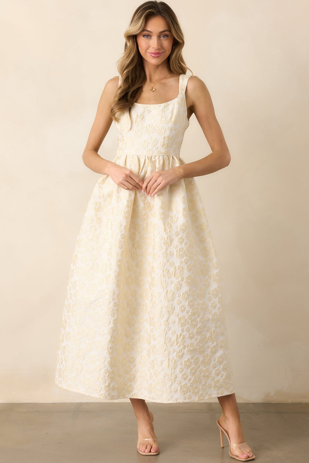 Full Dance Card Butter Yellow Floral Jacquard Maxi Dress