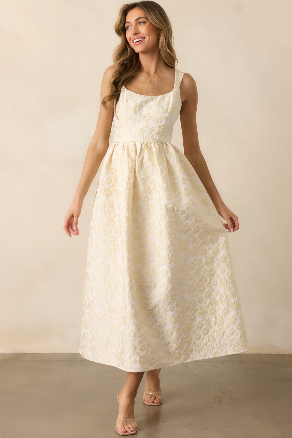 Full Dance Card Butter Yellow Floral Jacquard Maxi Dress