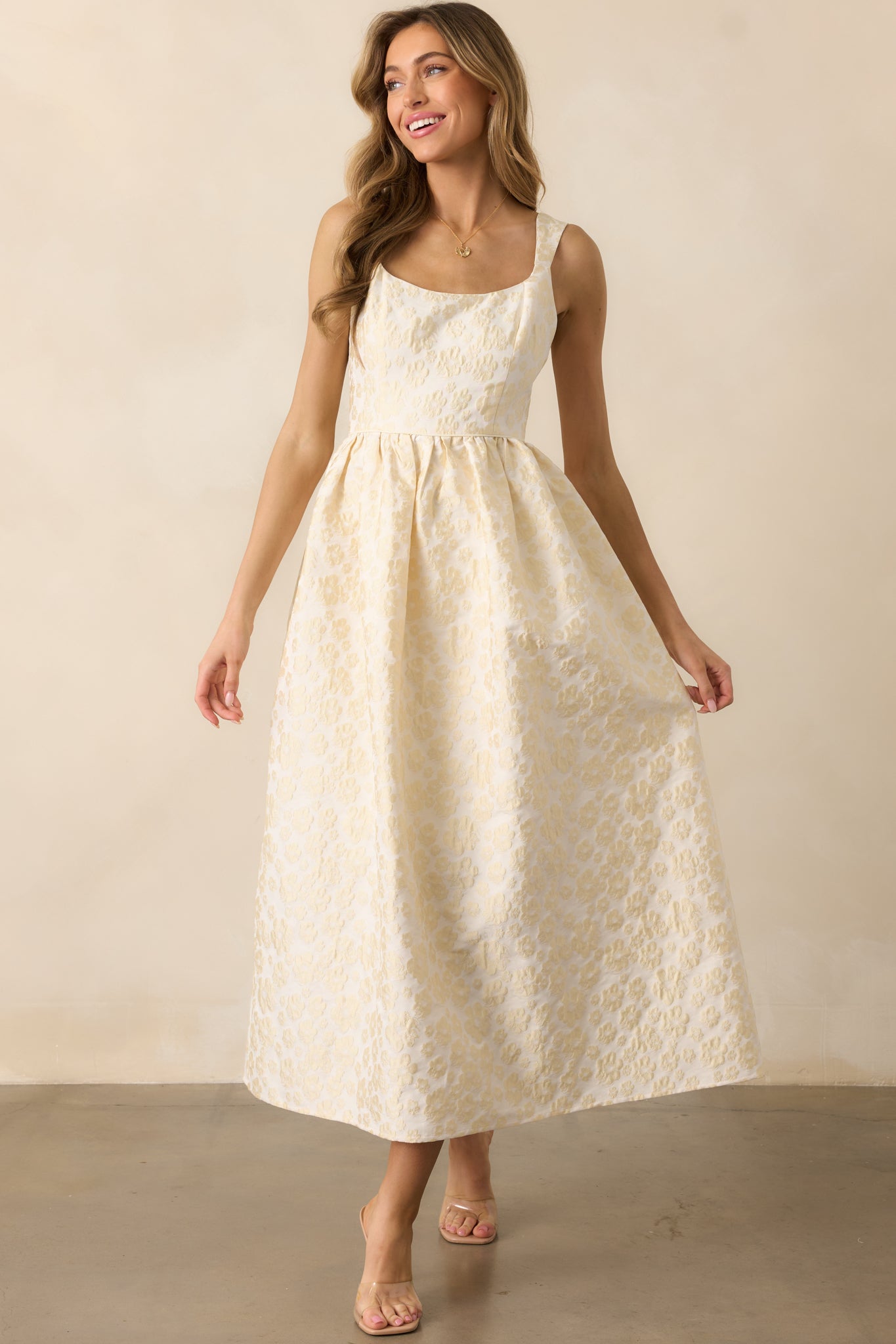 Full Dance Card Butter Yellow Floral Jacquard Maxi Dress