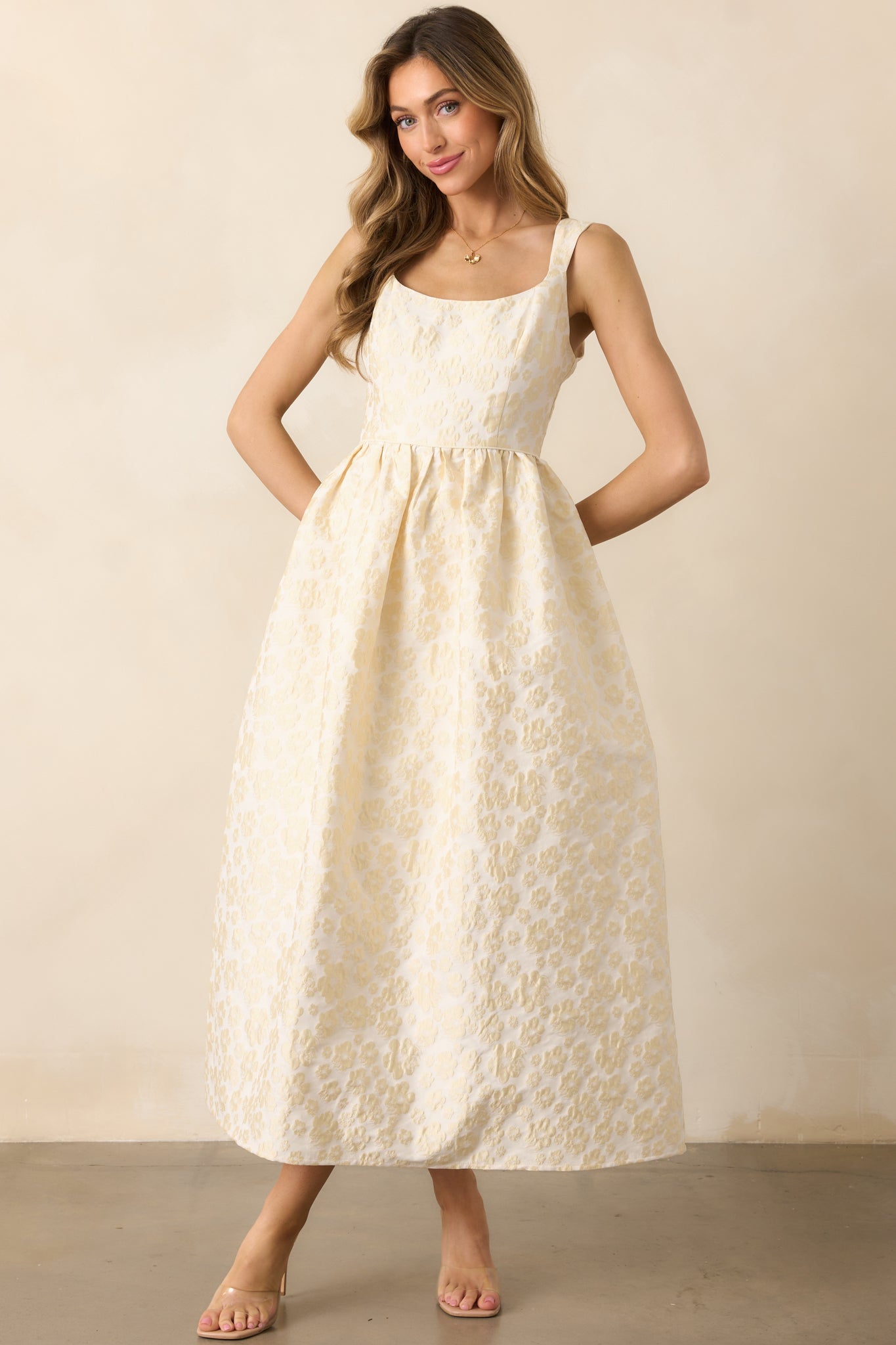 Full Dance Card Butter Yellow Floral Jacquard Maxi Dress